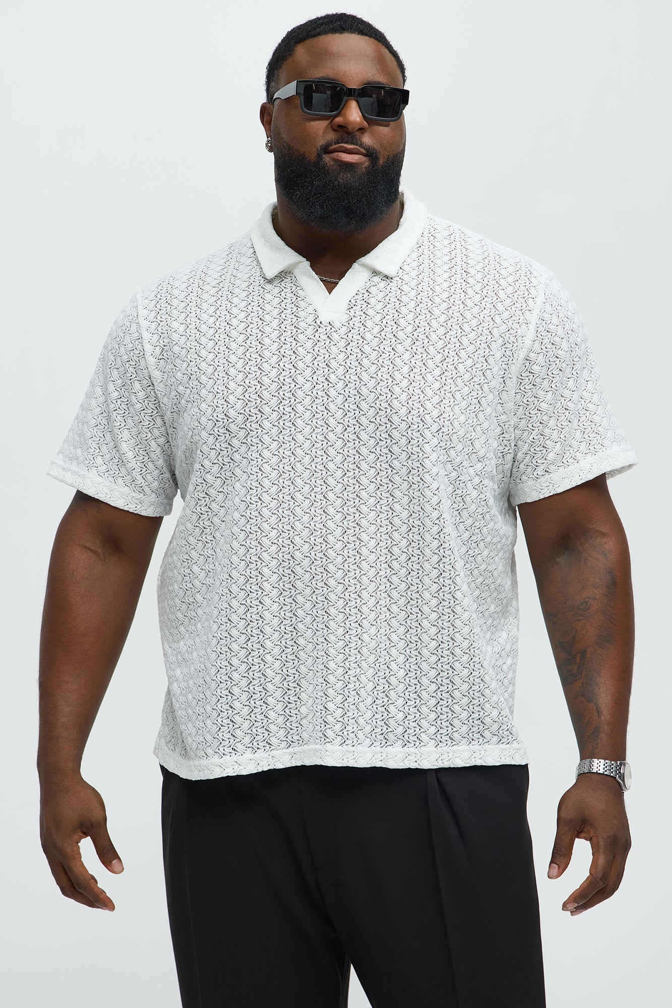Gerard Crochet Knit Johnny Collar Shirt - White