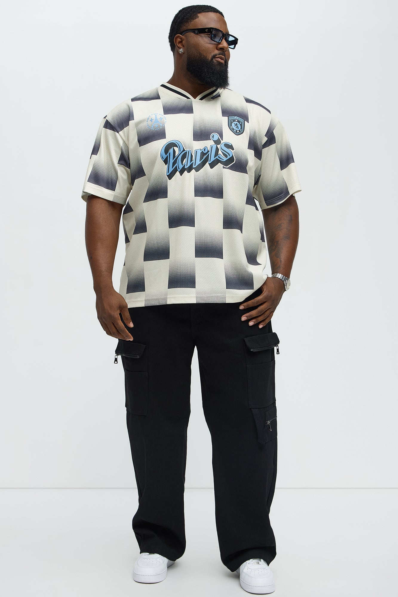 Checkered Paris Short Sleeve Soccer Jersey - Off White/combo