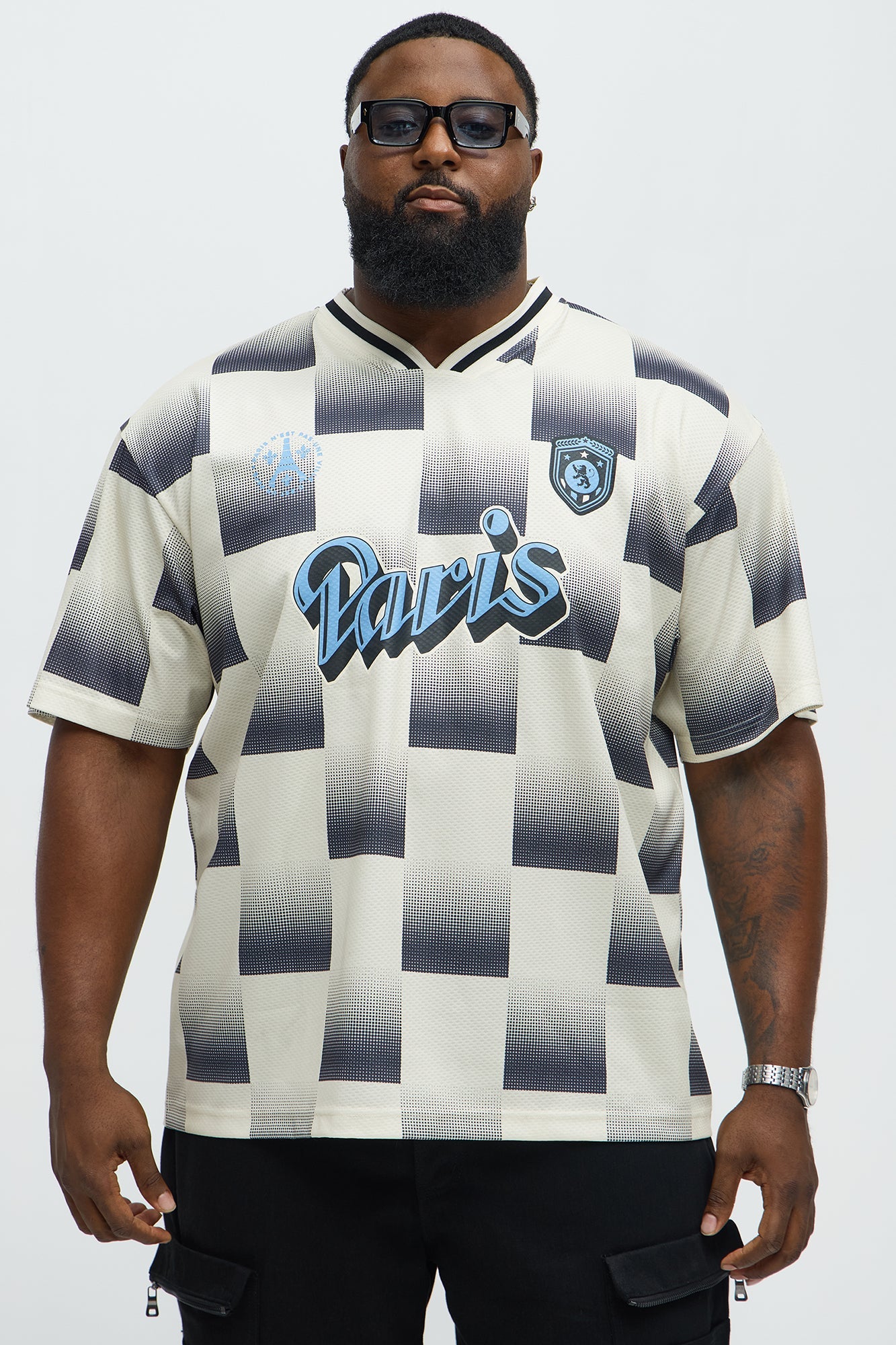 Checkered Paris Short Sleeve Soccer Jersey - Off White/combo