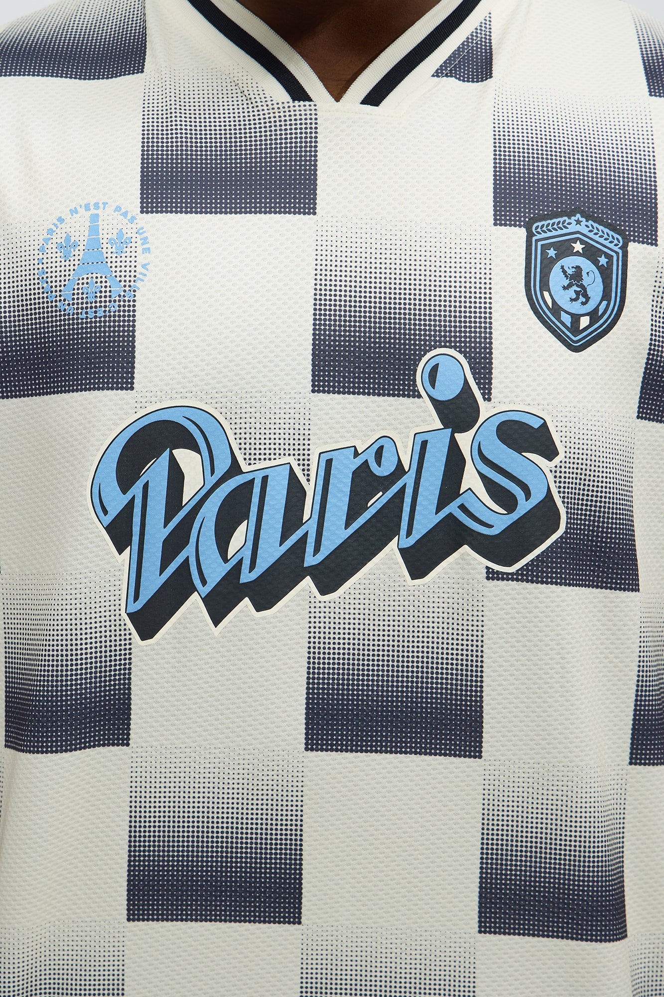 Checkered Paris Short Sleeve Soccer Jersey - Off White/combo