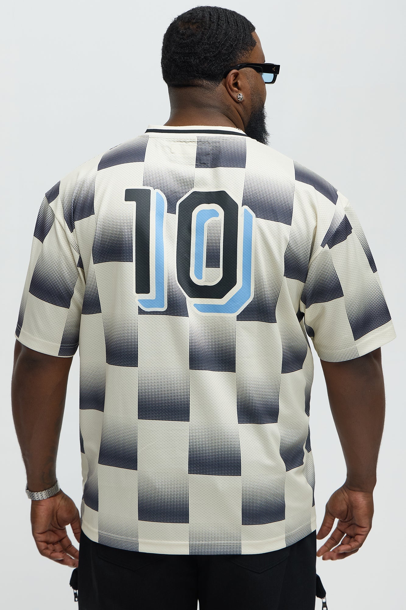 Checkered Paris Short Sleeve Soccer Jersey - Off White/combo