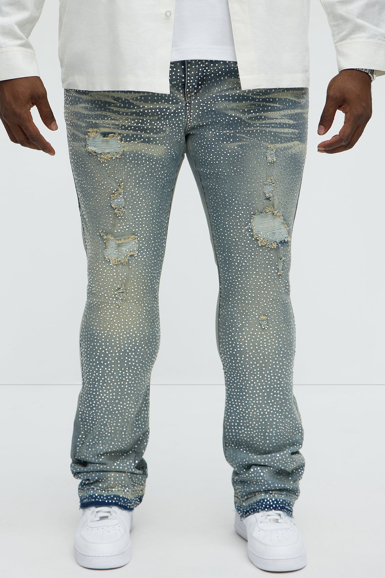 Stacked Skinny Flare On My Bling Distressed Jeans - Medium Blue Wash