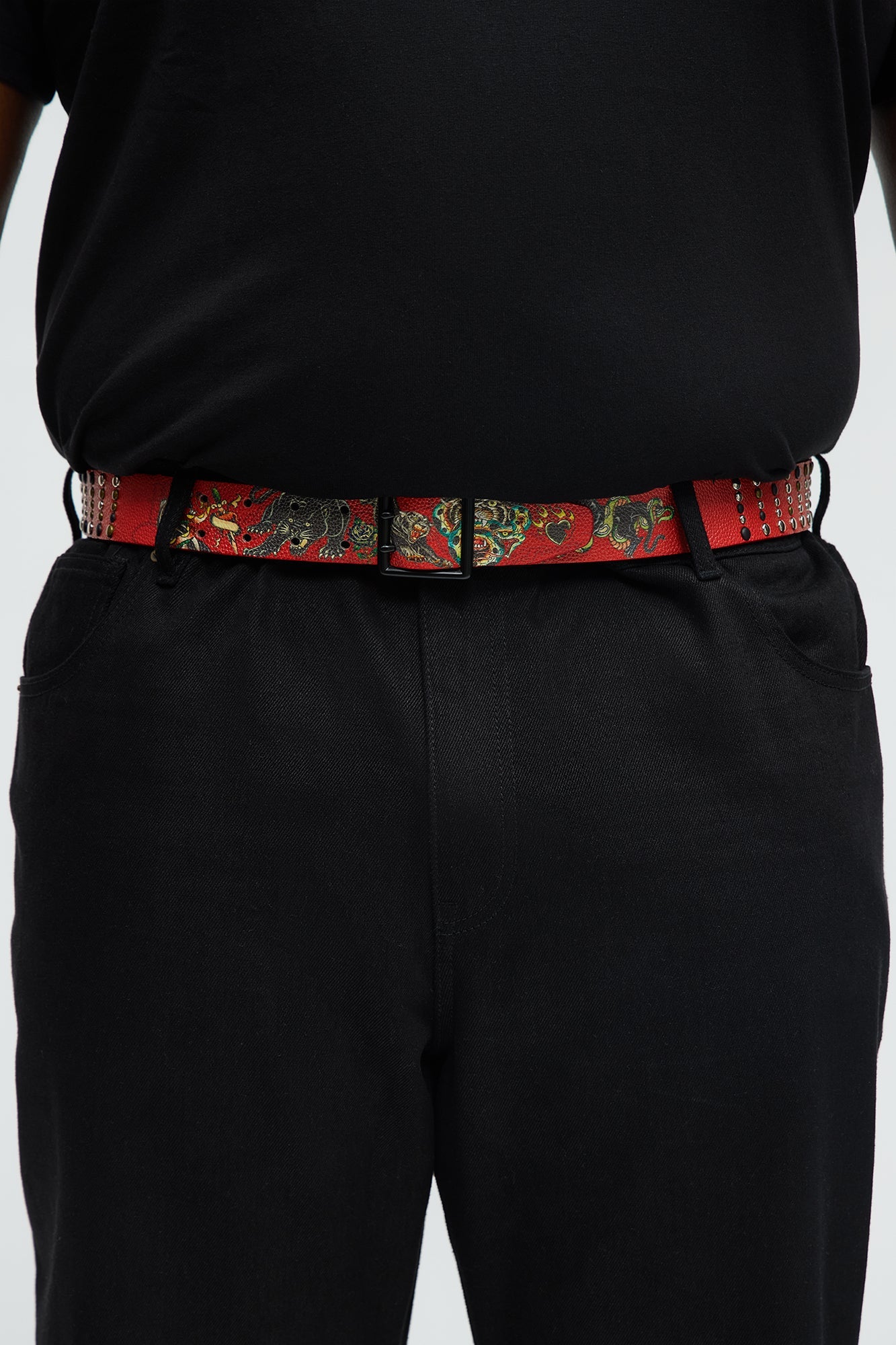 Ed Hardy Riveted Panther Belt - Red