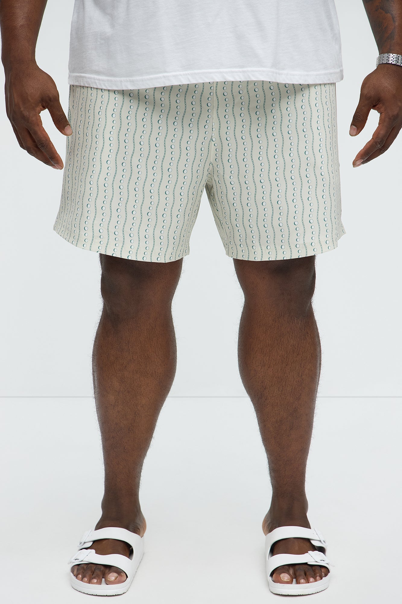 Pearl Printed Swim Mid Trunk - Cream/combo