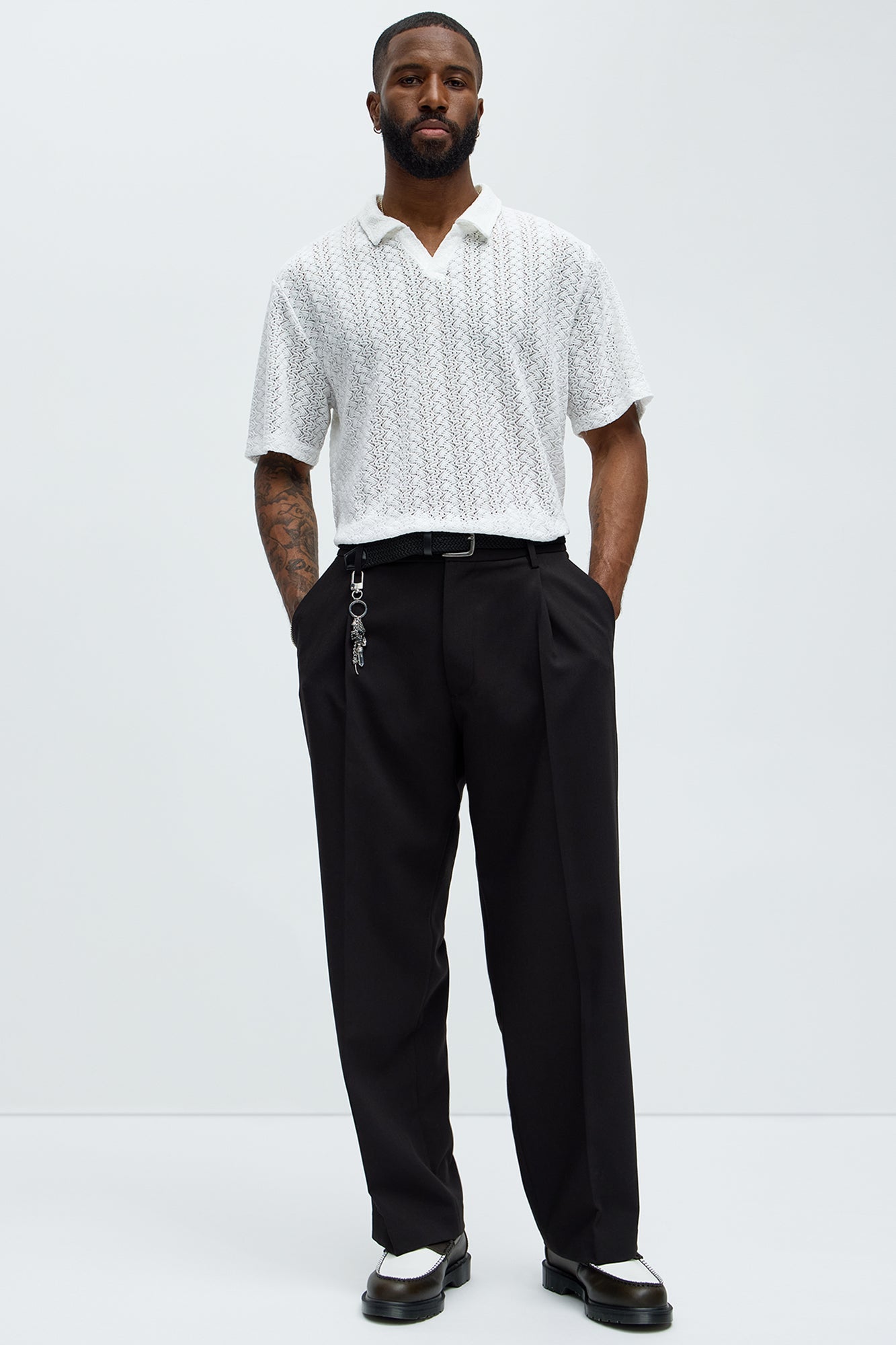 Gerard Crochet Knit Johnny Collar Shirt - White