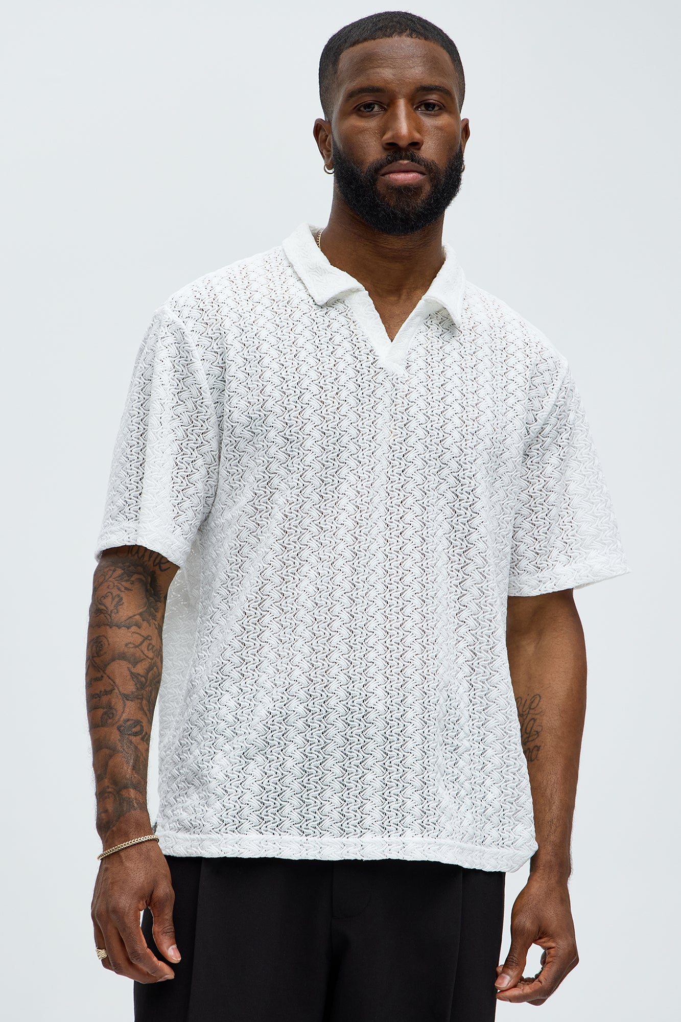 Gerard Crochet Knit Johnny Collar Shirt - White