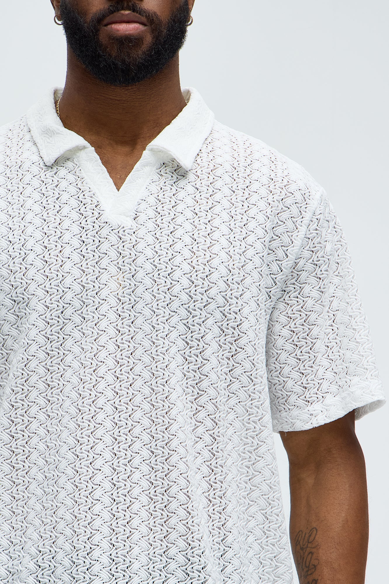 Gerard Crochet Knit Johnny Collar Shirt - White