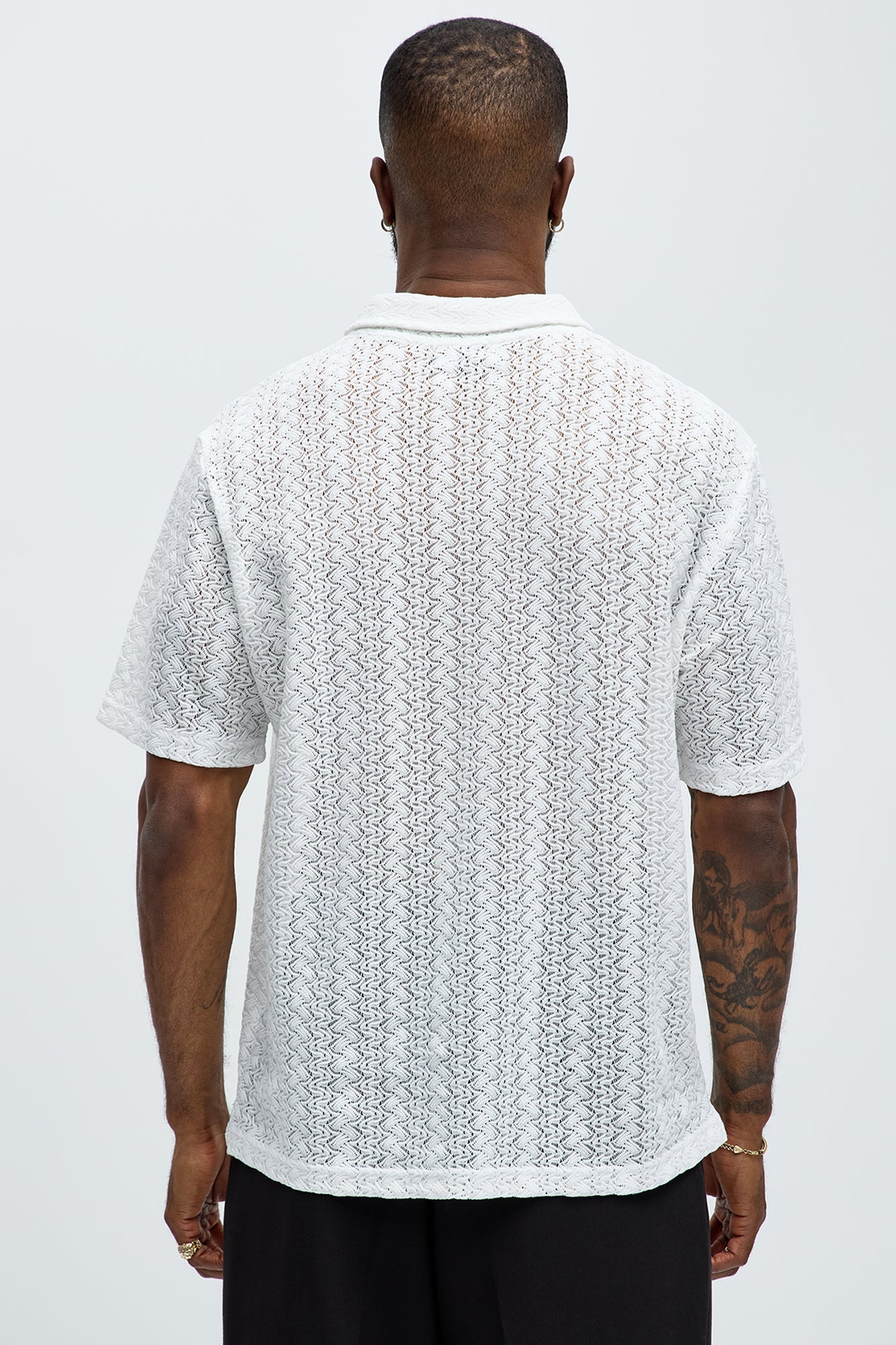 Gerard Crochet Knit Johnny Collar Shirt - White