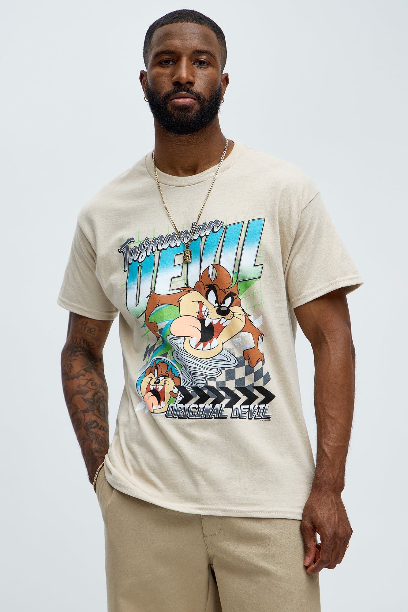 Looney Tunes Tasmanian Devil Racing Short Sleeve Tee - Sand