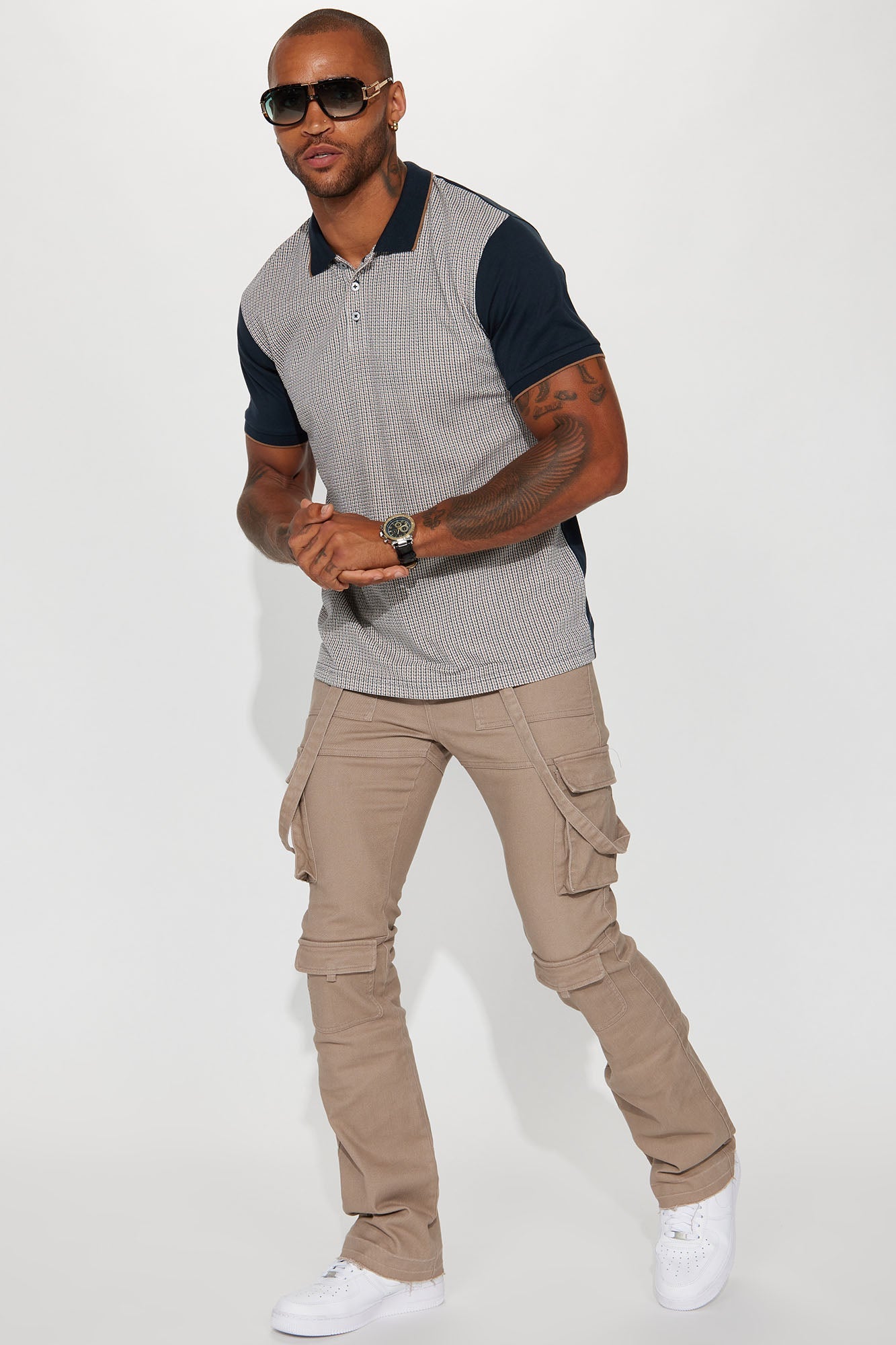 Strapped In Cargo Stacked Skinny Flare Jeans - Taupe