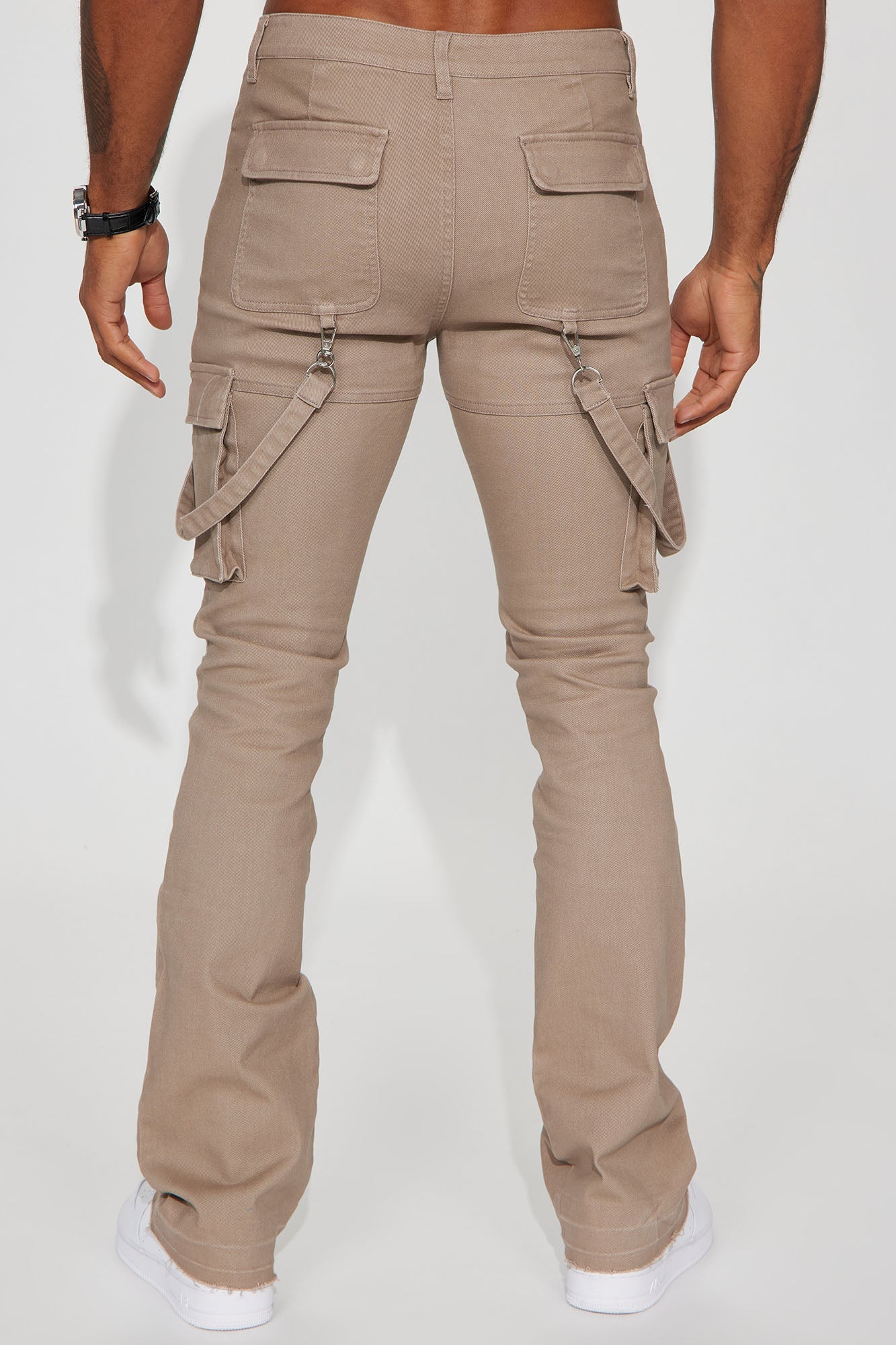 Strapped In Cargo Stacked Skinny Flare Jeans - Taupe