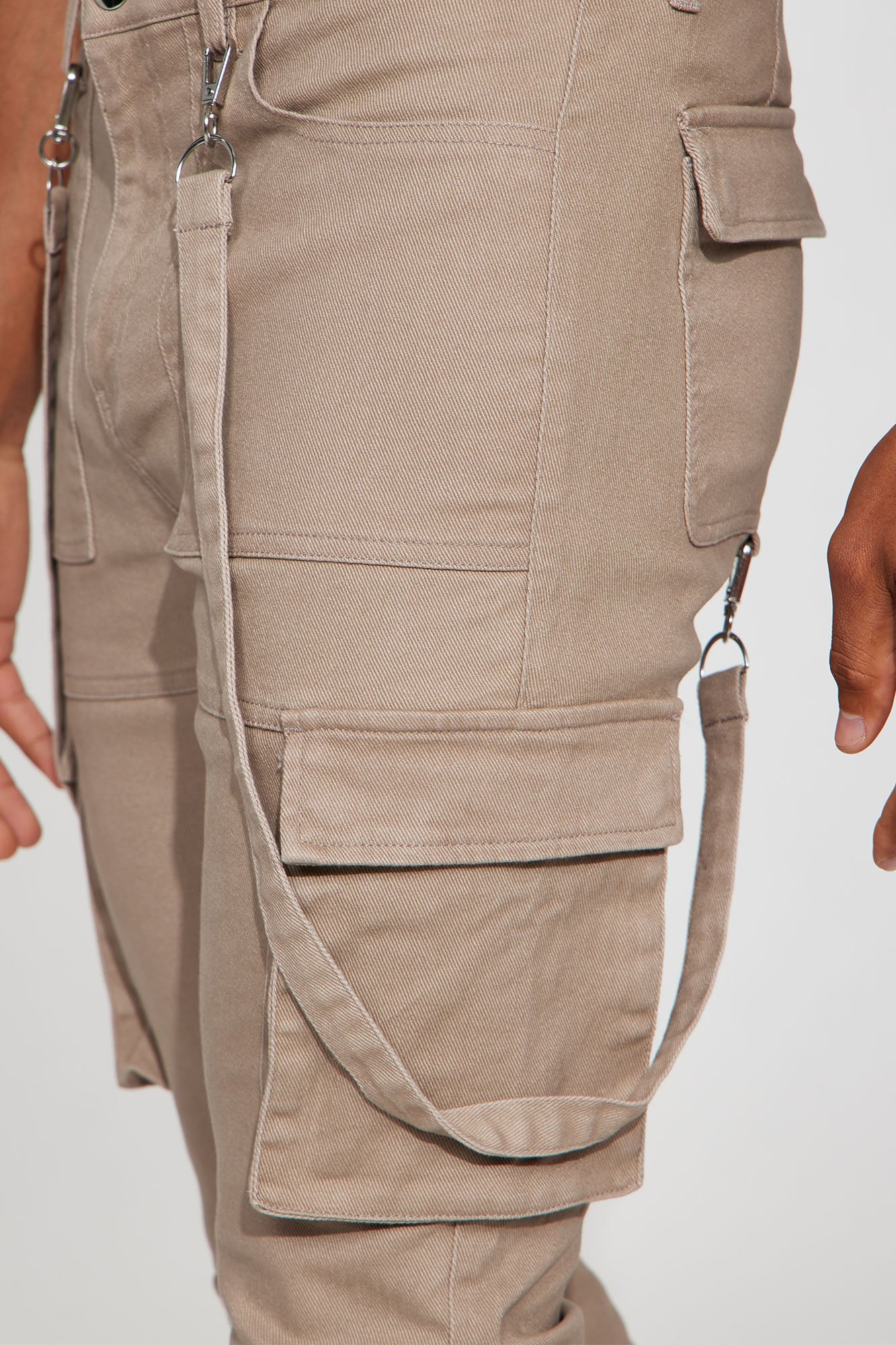 Strapped In Cargo Stacked Skinny Flare Jeans - Taupe