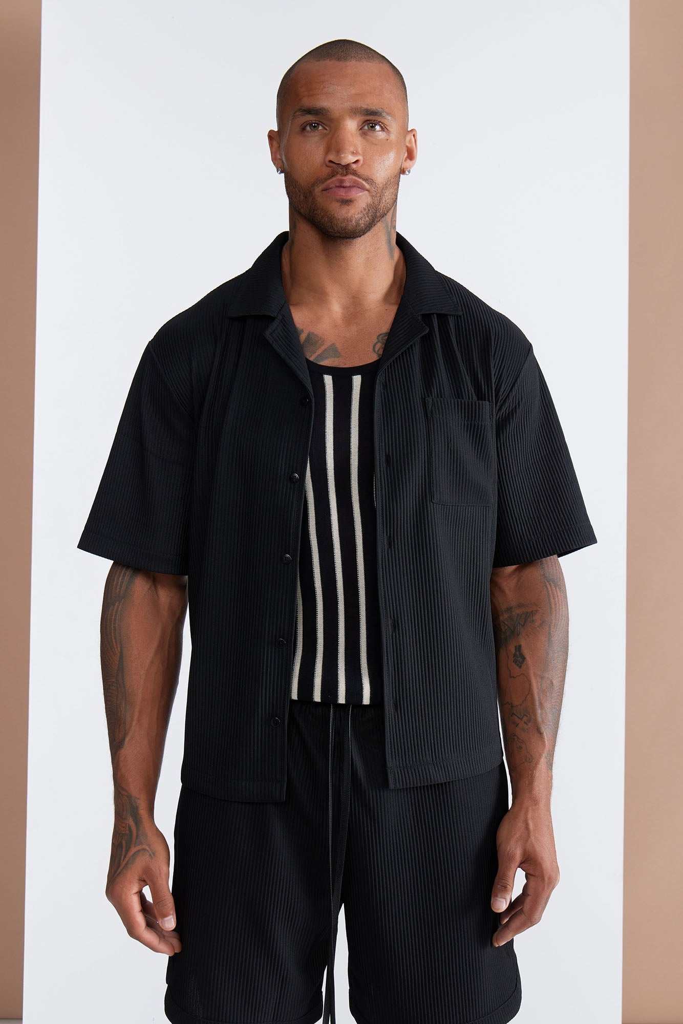 Show Up Short Sleeve Cuban Shirt - Black