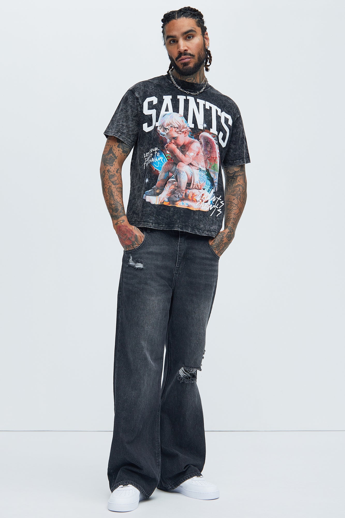 Saints Art Oversized Short Sleeve Tee - Black