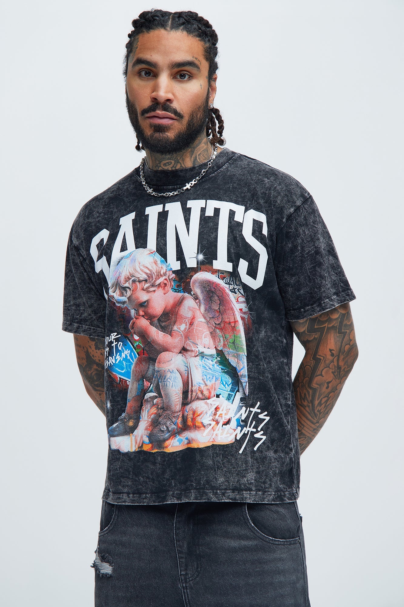 Saints Art Oversized Short Sleeve Tee - Black