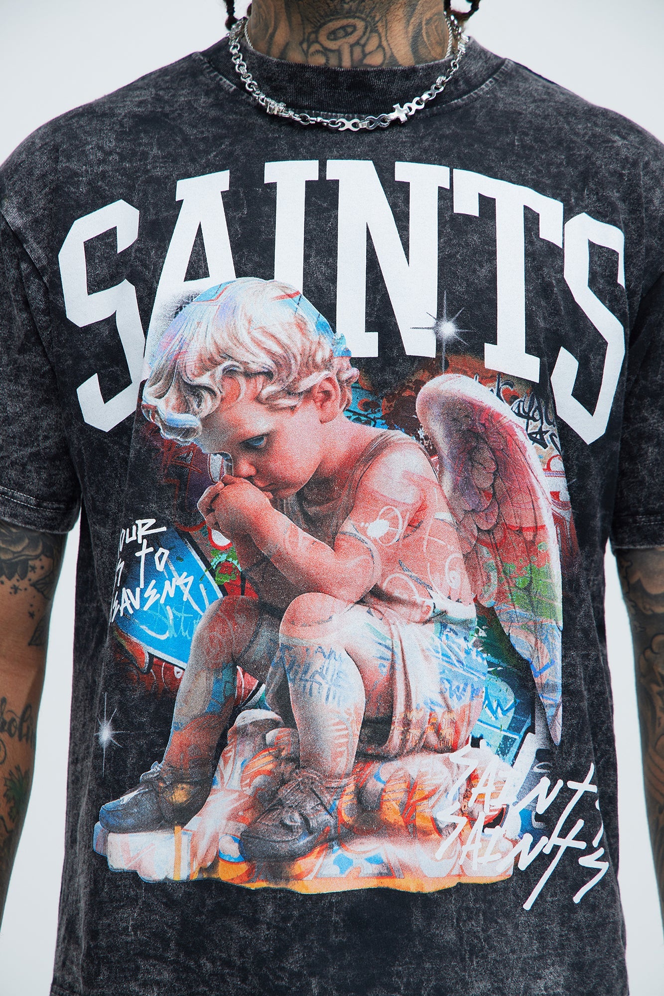 Saints Art Oversized Short Sleeve Tee - Black