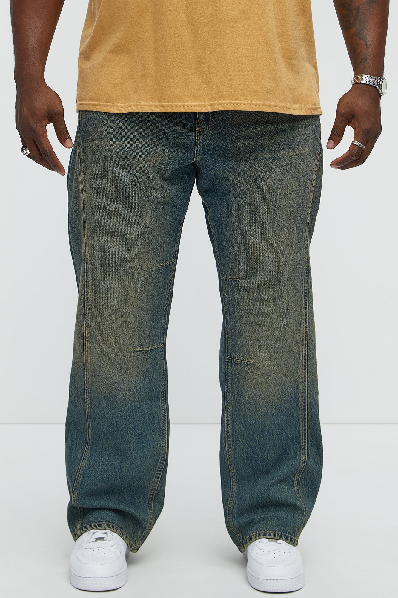 In The Middle Paneled Stacked Slim Flare Jeans - Vintage Blue Wash