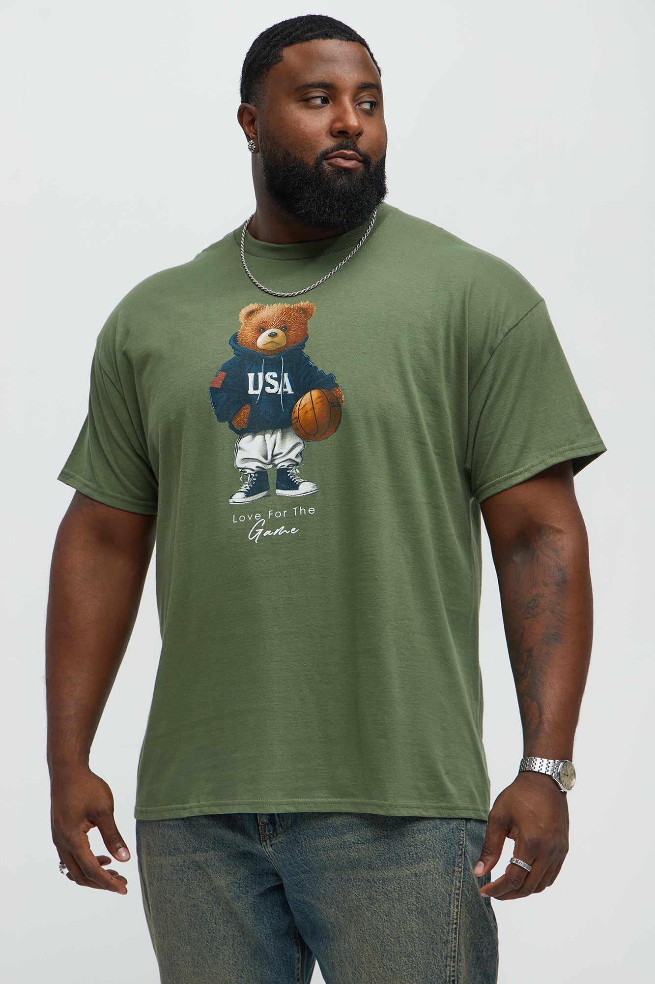 USA Teddy Basketball Short Sleeve Tee - Military Green