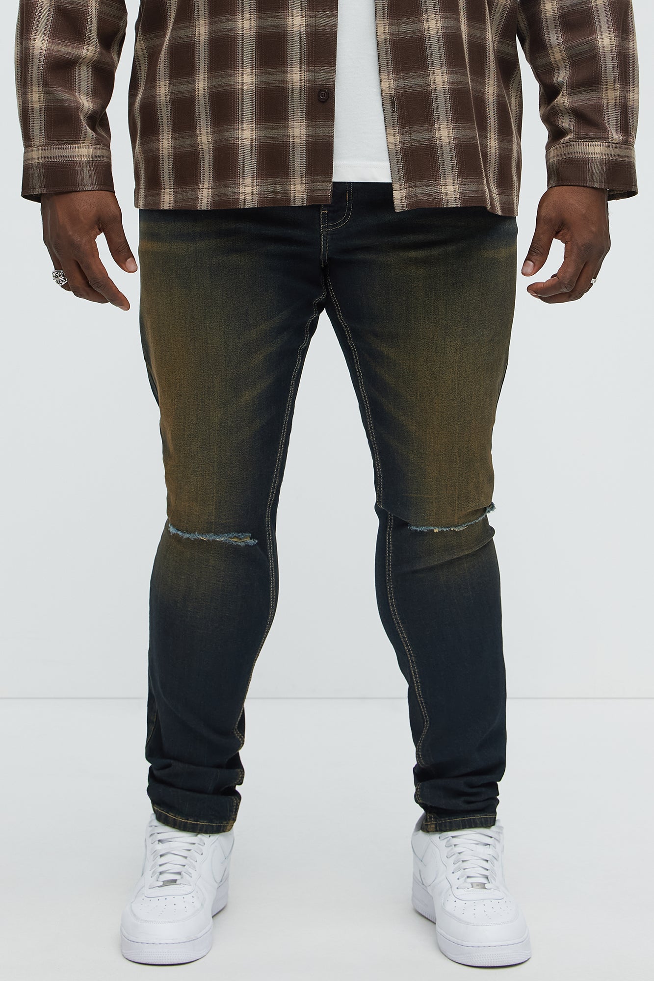 Be First Distressed Stacked Skinny Jeans - Vintage Blue Wash