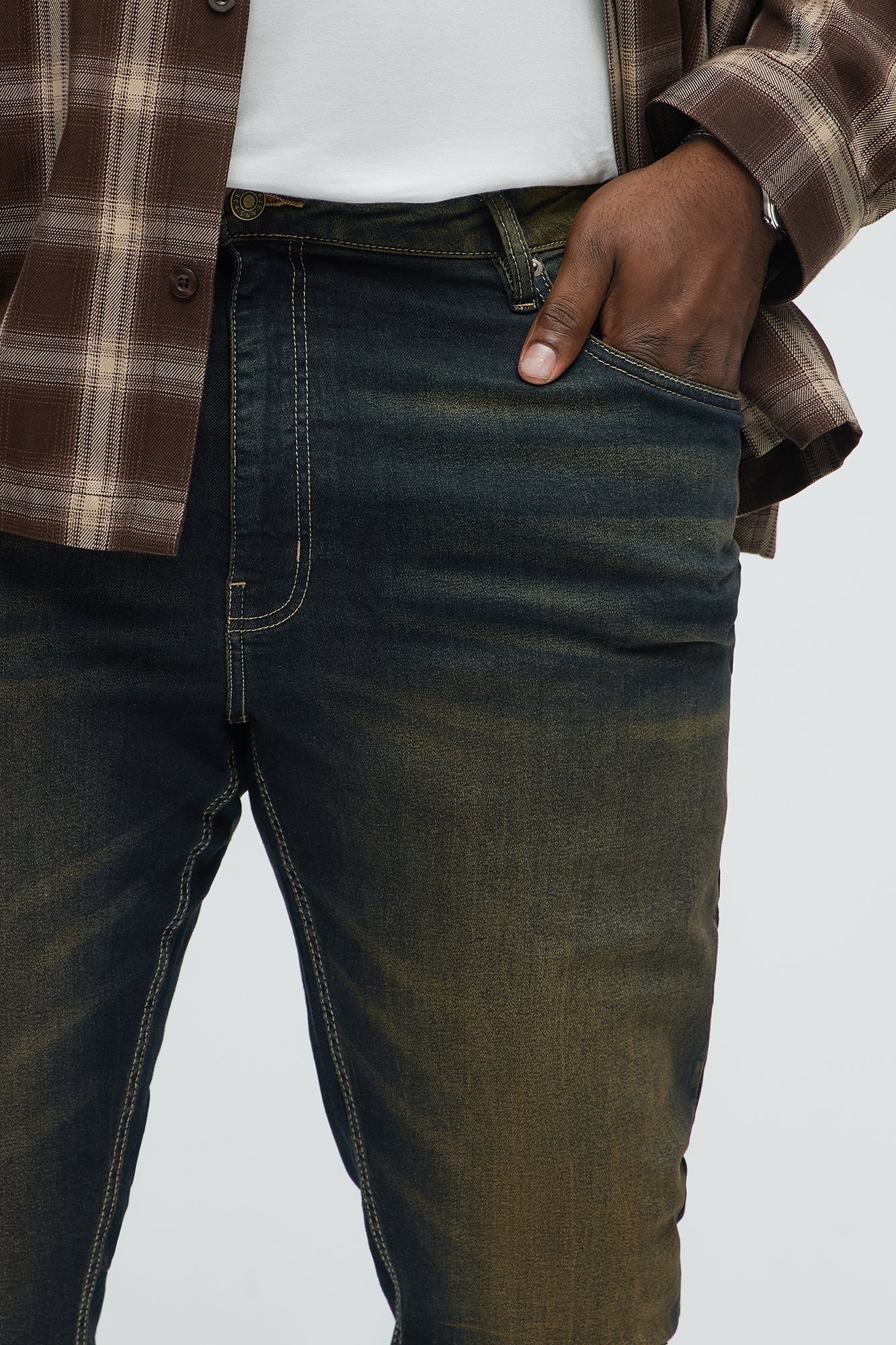 Be First Distressed Stacked Skinny Jeans - Vintage Blue Wash