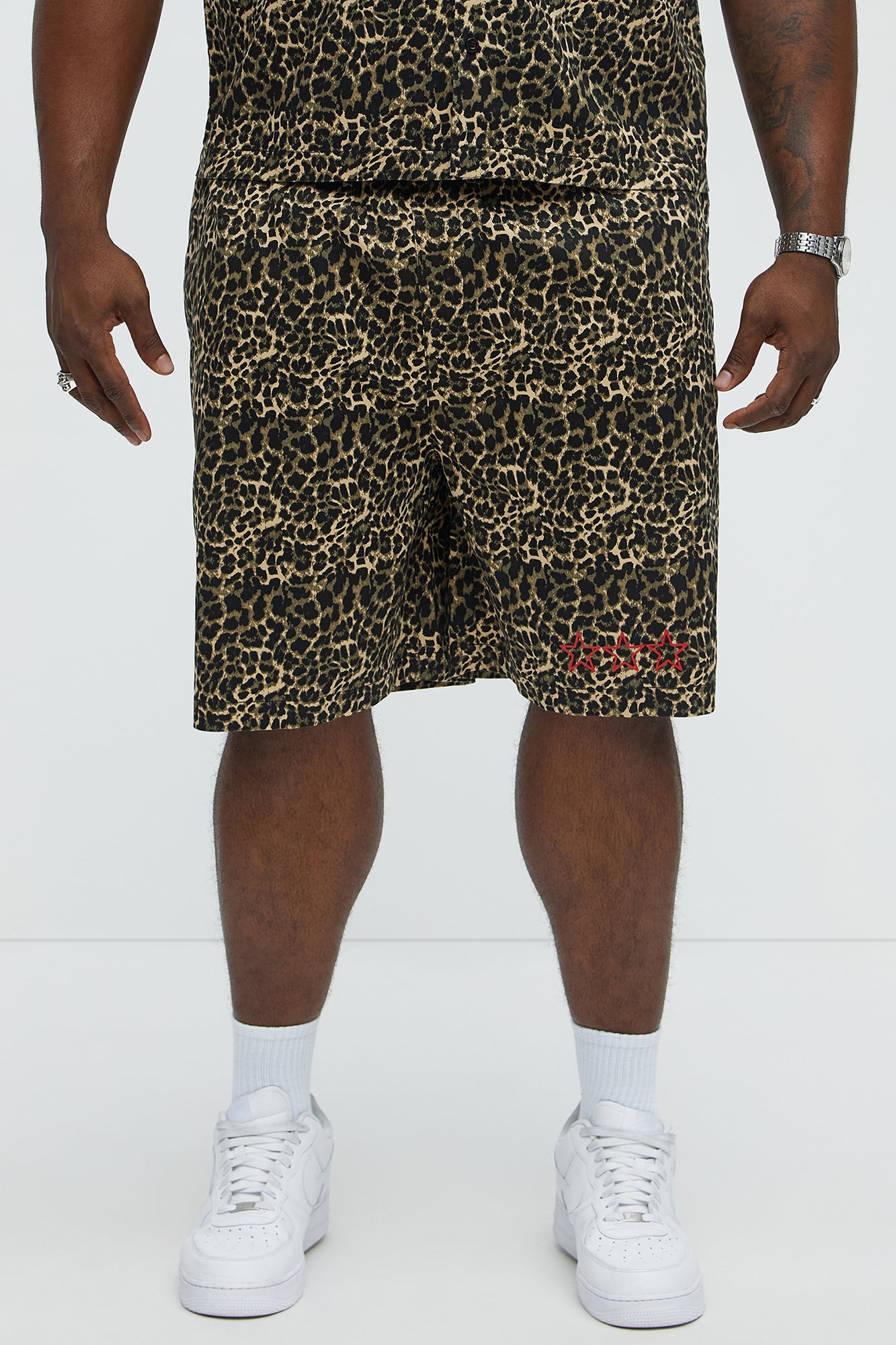 Cheetah Star Animal Print Relaxed Shorts - Brown Combo