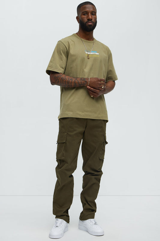 Straight Cargo Ankle Zipper Pants - Olive