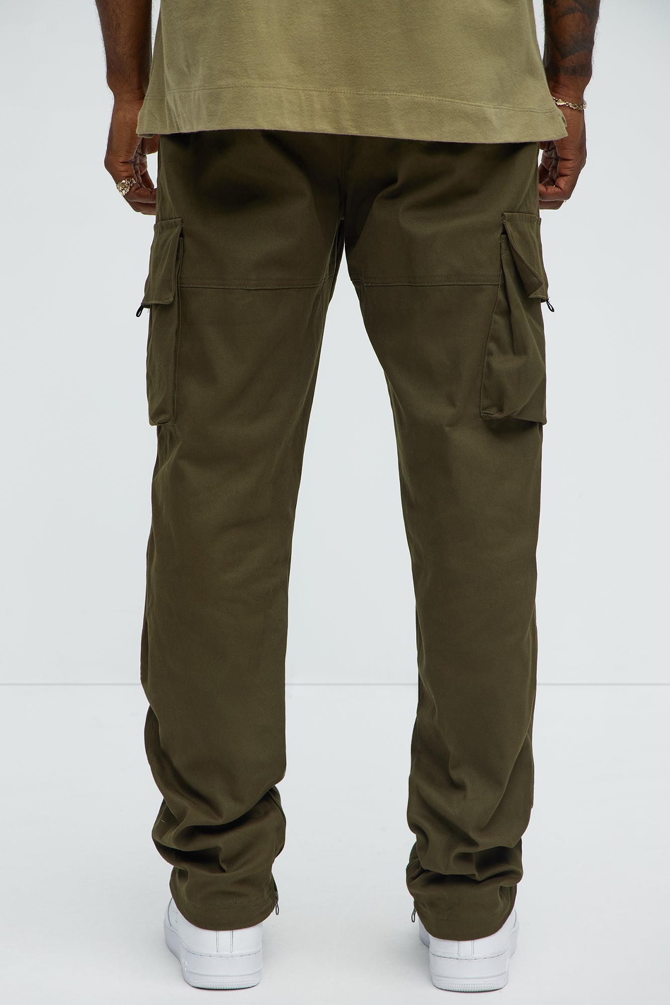 Straight Cargo Ankle Zipper Pants - Olive