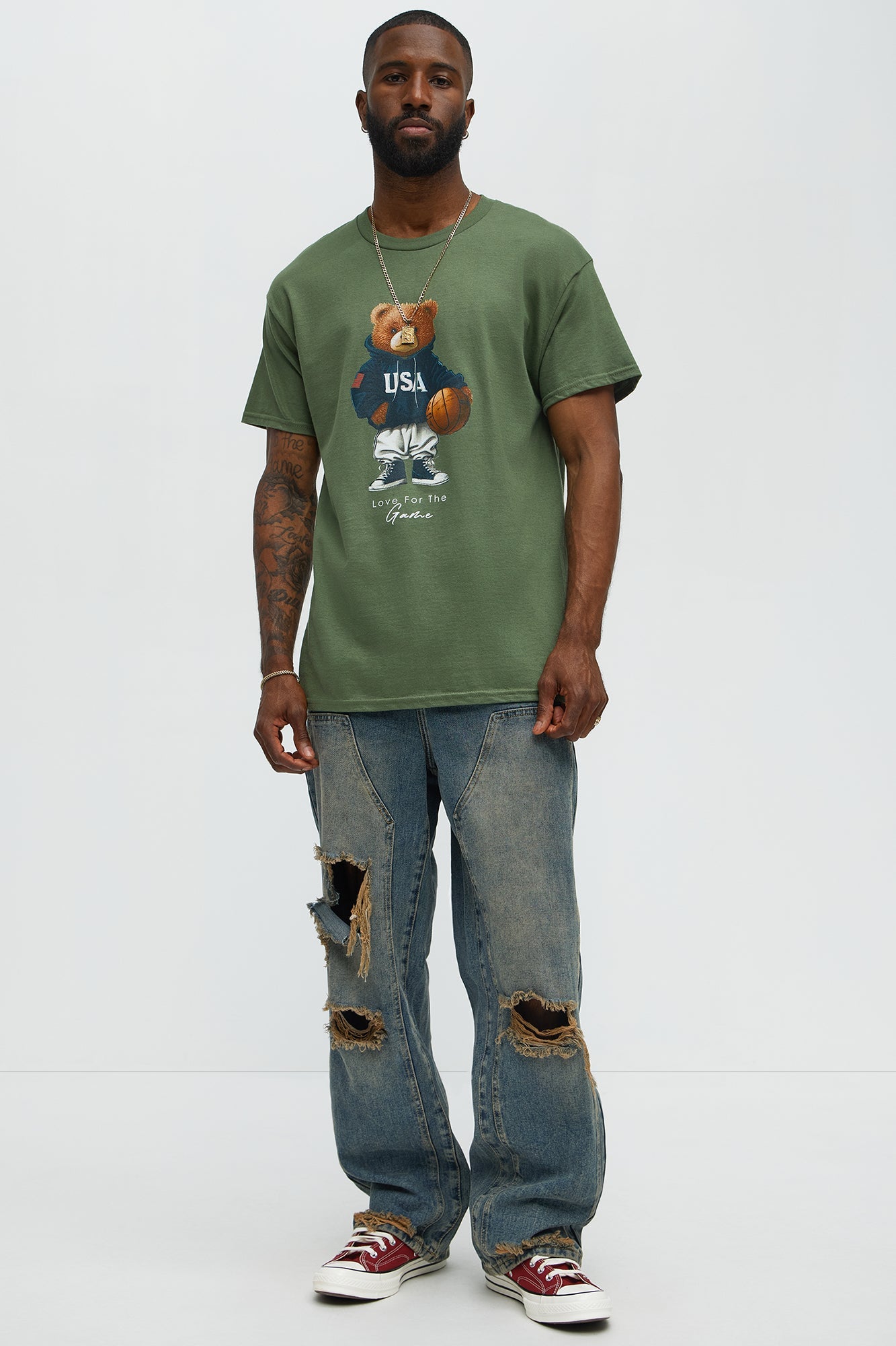 USA Teddy Basketball Short Sleeve Tee - Military Green