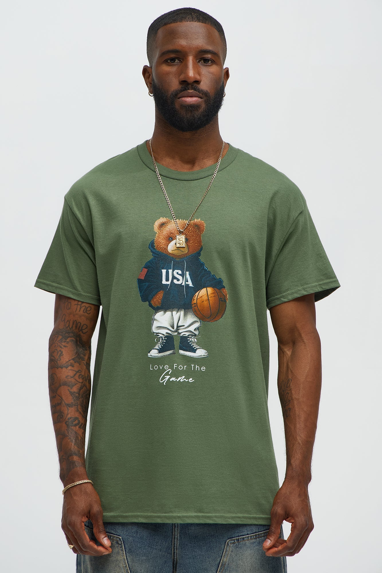 USA Teddy Basketball Short Sleeve Tee - Military Green