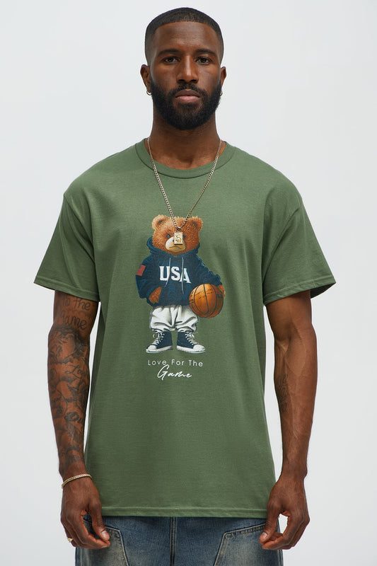 USA Teddy Basketball Short Sleeve Tee - Military Green