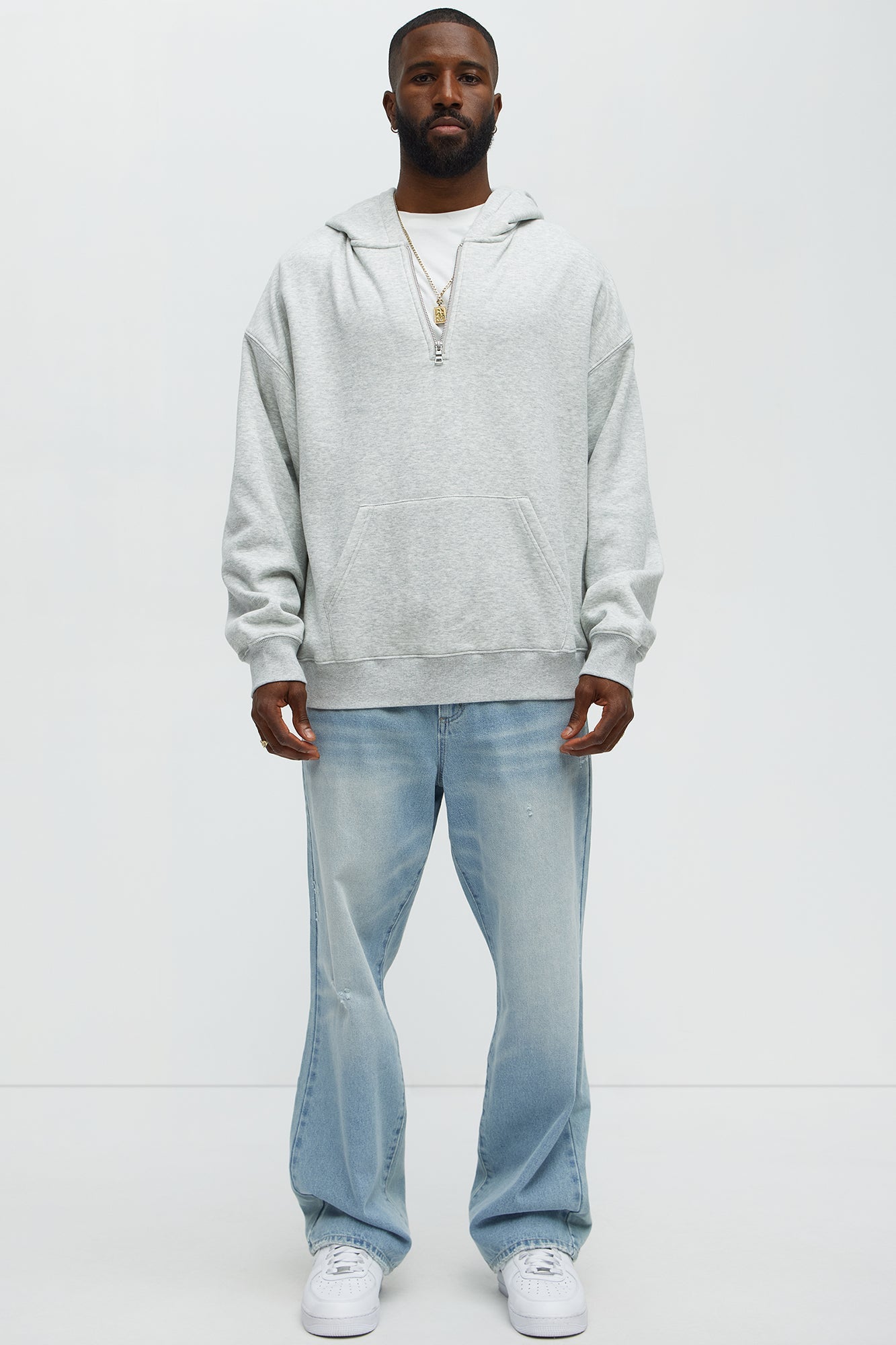 Tyson Oversized Heavyweight Quarter Zip Hoodie - Heather Grey