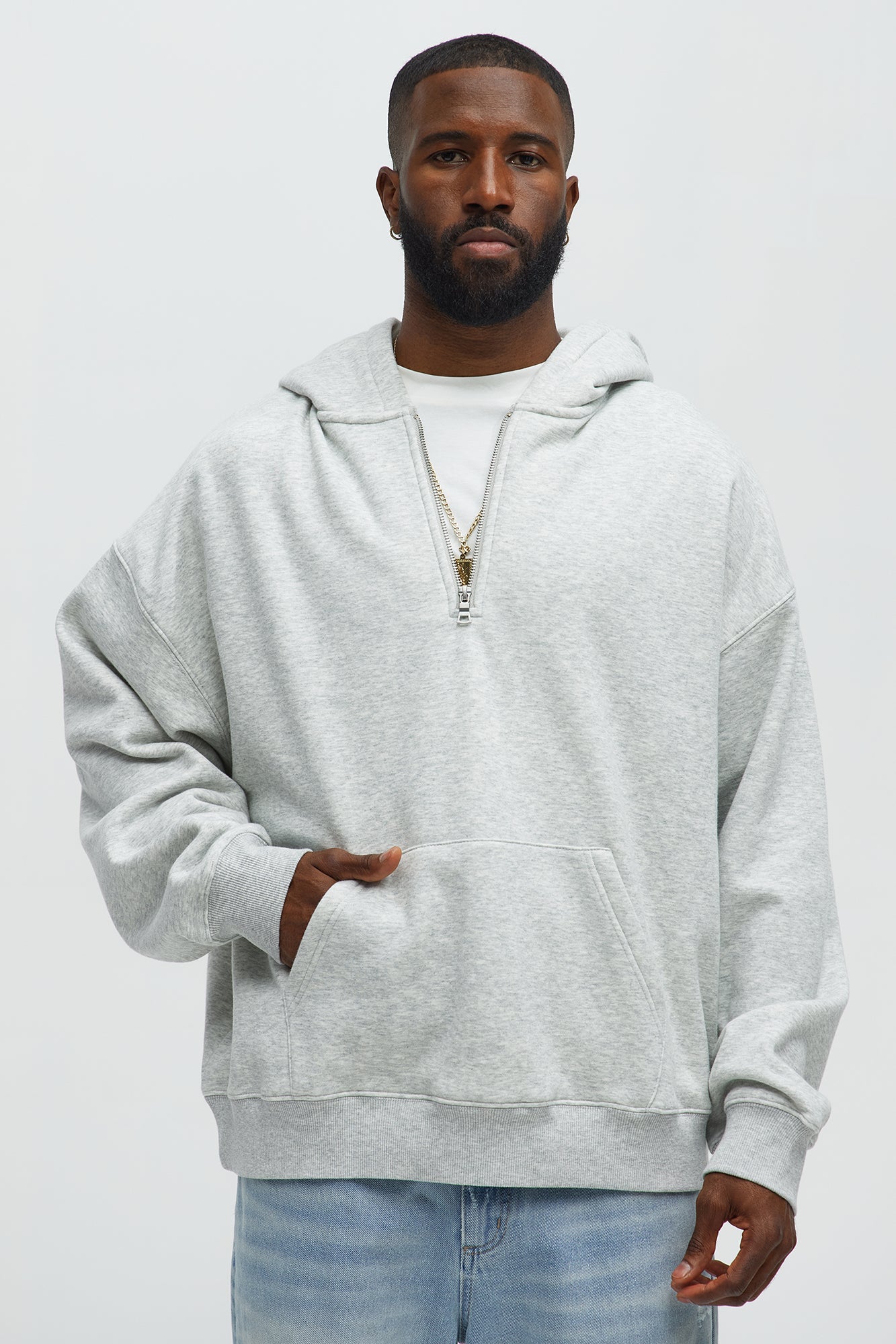 Tyson Oversized Heavyweight Quarter Zip Hoodie - Heather Grey