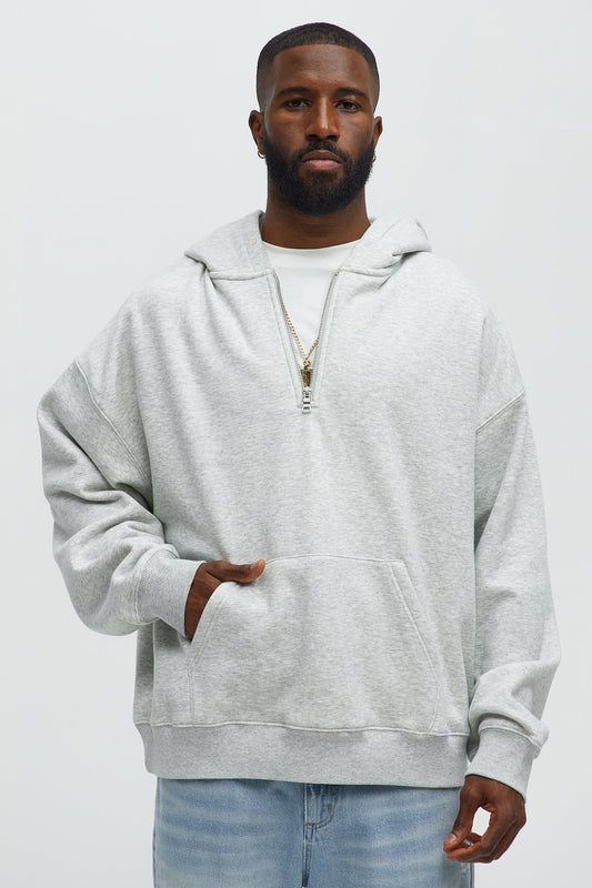 Tyson Oversized Heavyweight Quarter Zip Hoodie - Heather Grey