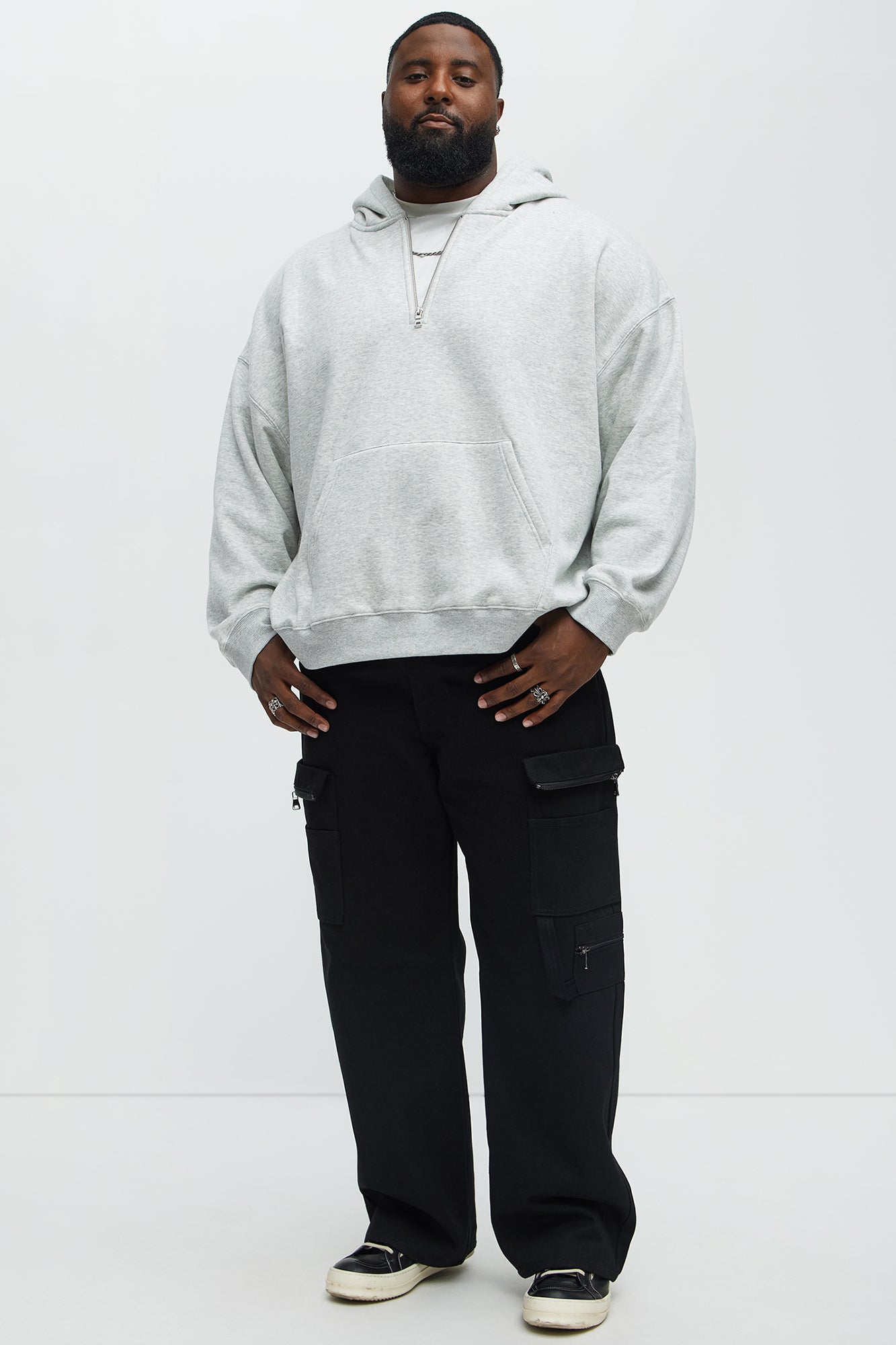 Tyson Oversized Heavyweight Quarter Zip Hoodie - Heather Grey