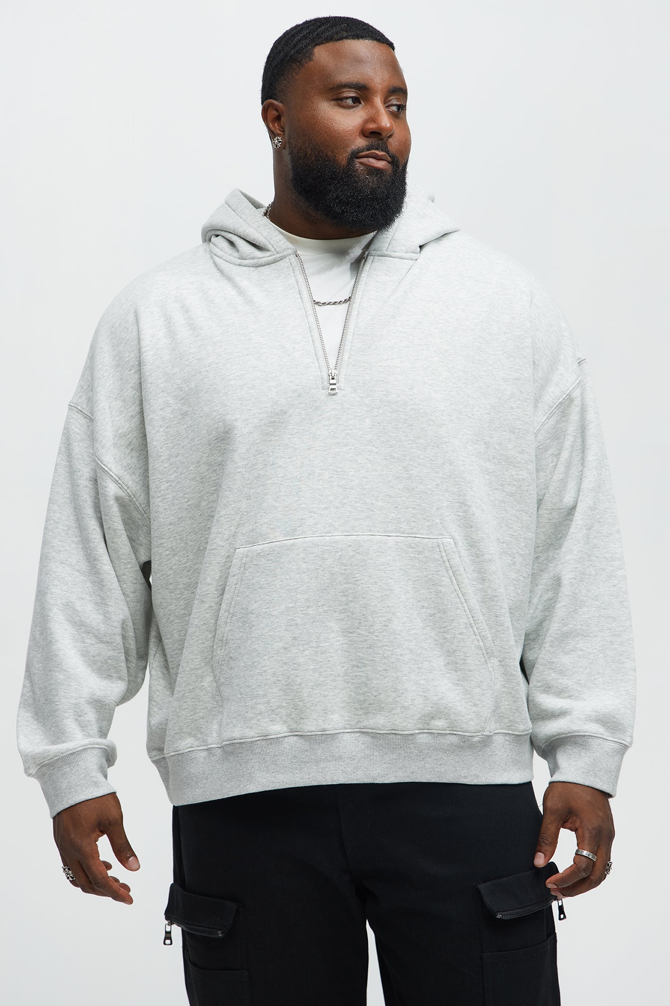 Tyson Oversized Heavyweight Quarter Zip Hoodie - Heather Grey