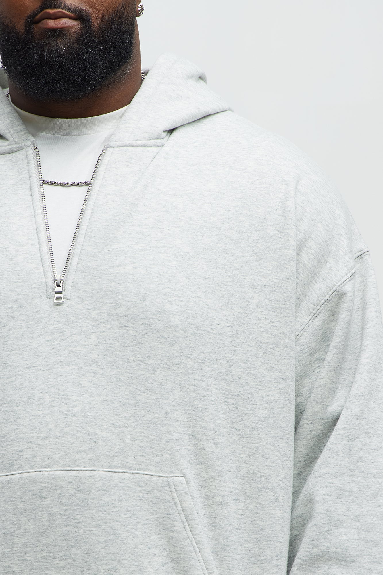 Tyson Oversized Heavyweight Quarter Zip Hoodie - Heather Grey