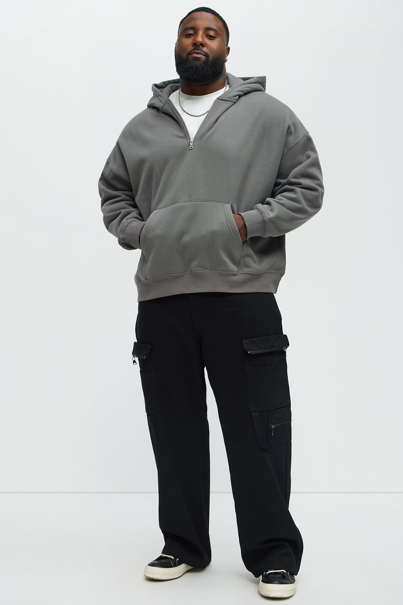 Tyson Oversized Heavyweight Quarter Zip Hoodie - Charcoal