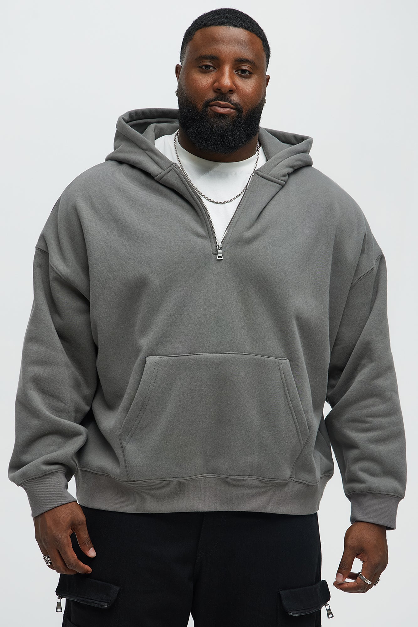 Tyson Oversized Heavyweight Quarter Zip Hoodie - Charcoal