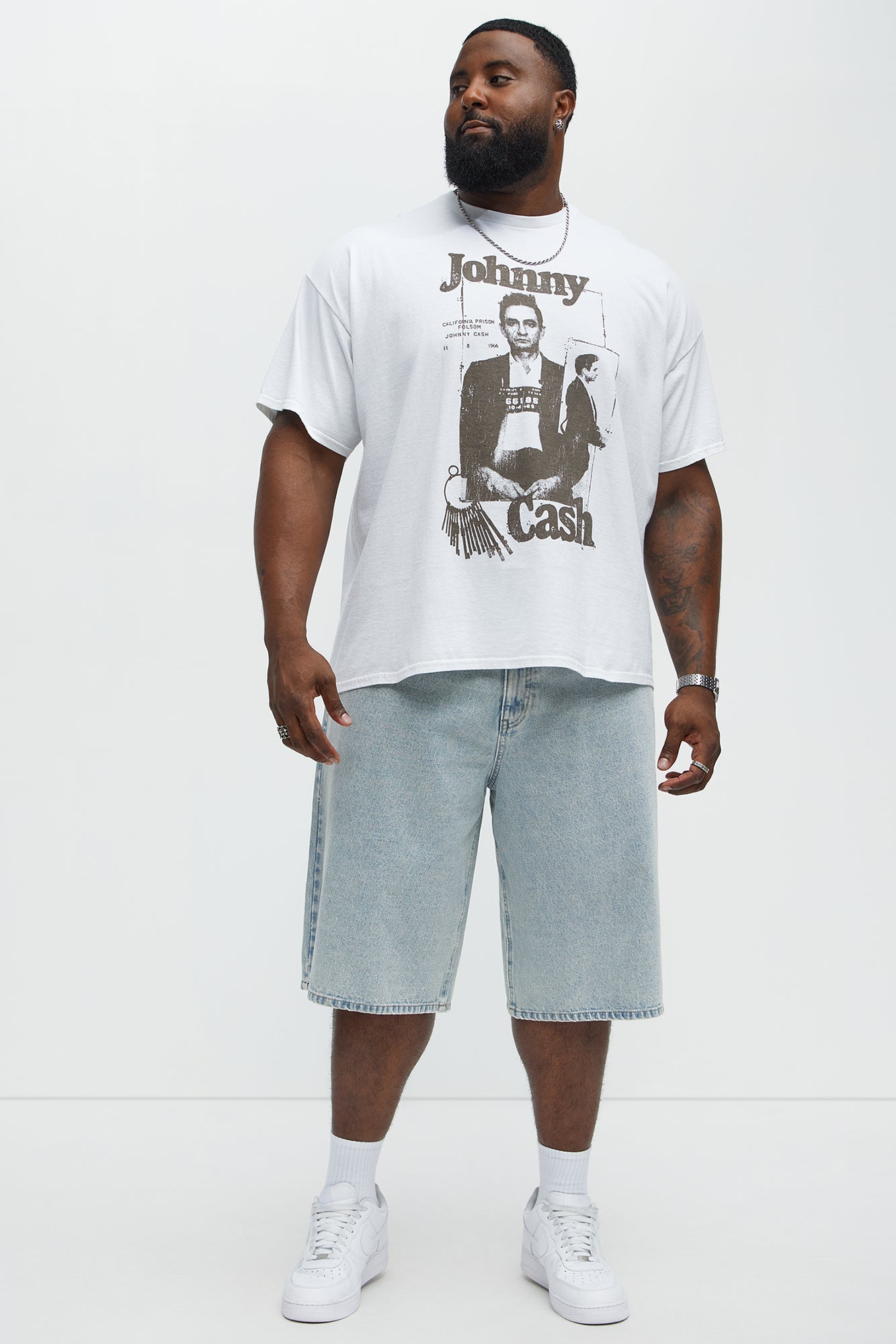 Johnny Cash Mugshot Short Sleeve Tee - White