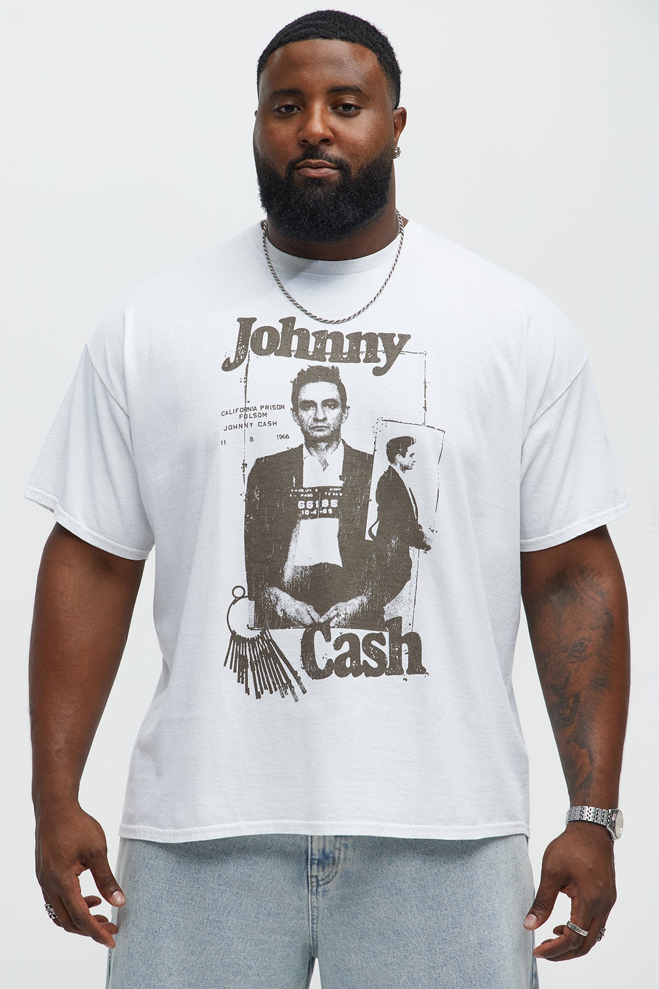 Johnny Cash Mugshot Short Sleeve Tee - White