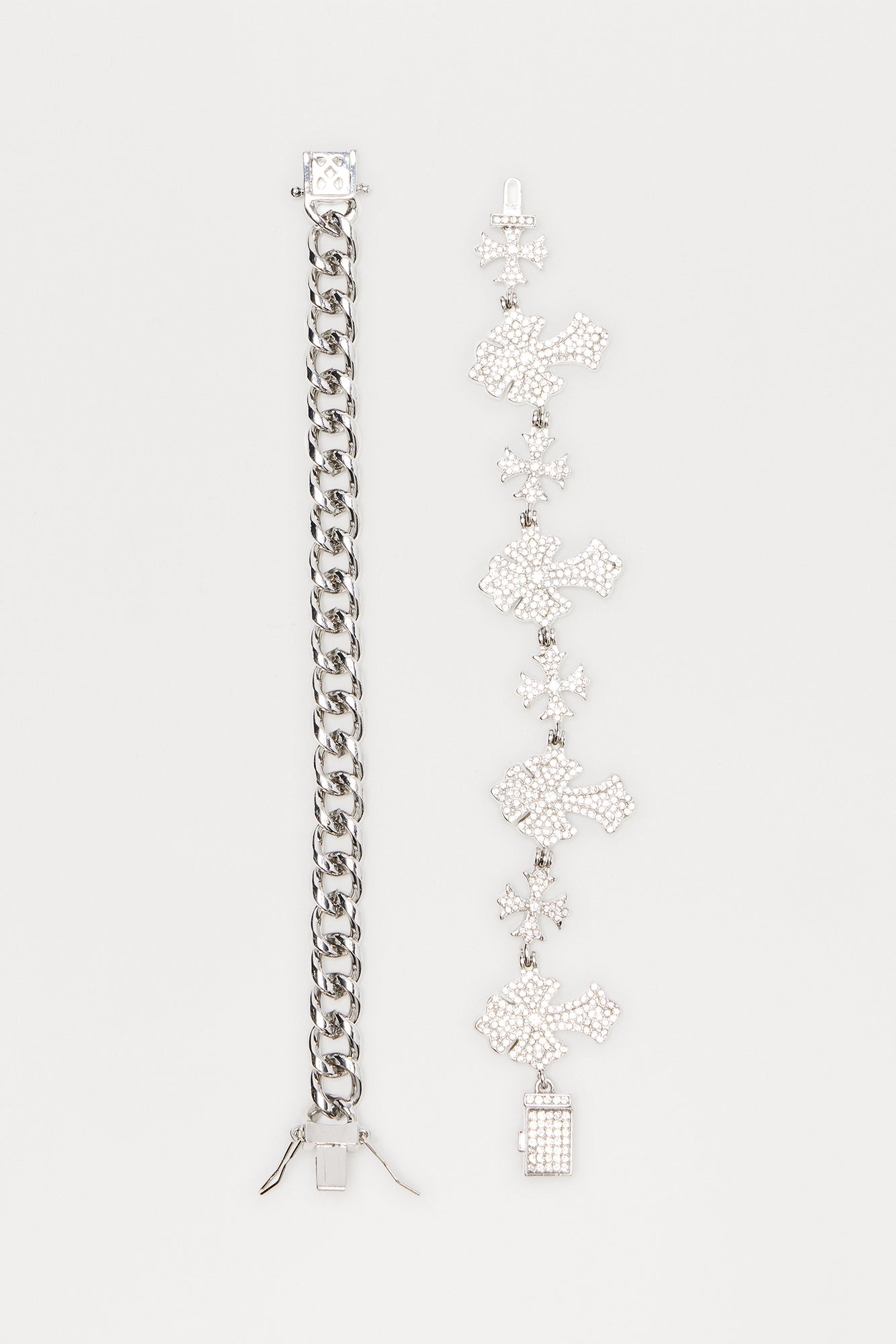 Iced Out Cross Bracelet Set - Silver