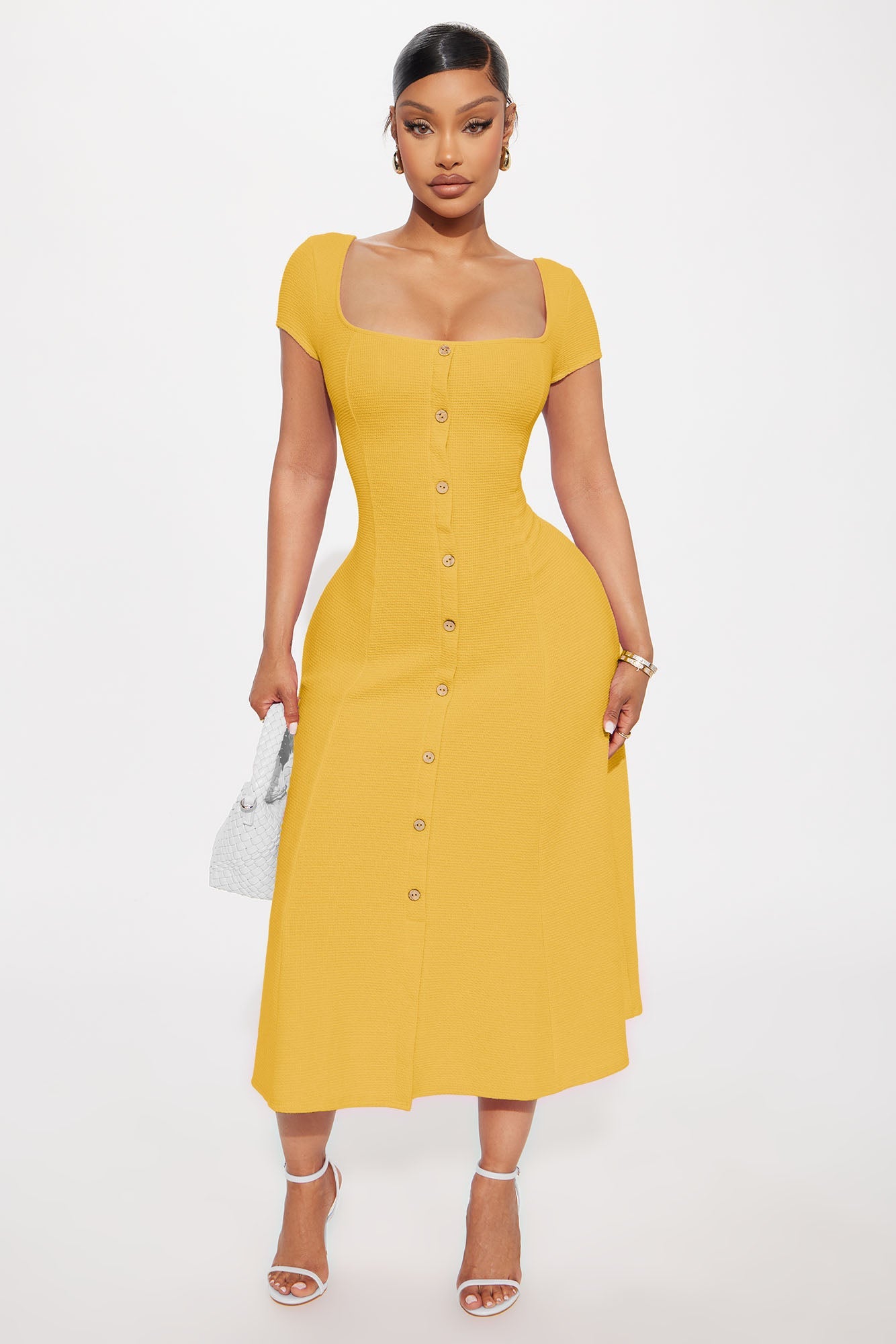 Just A Moment Scoop Neck Midi Dress - Yellow