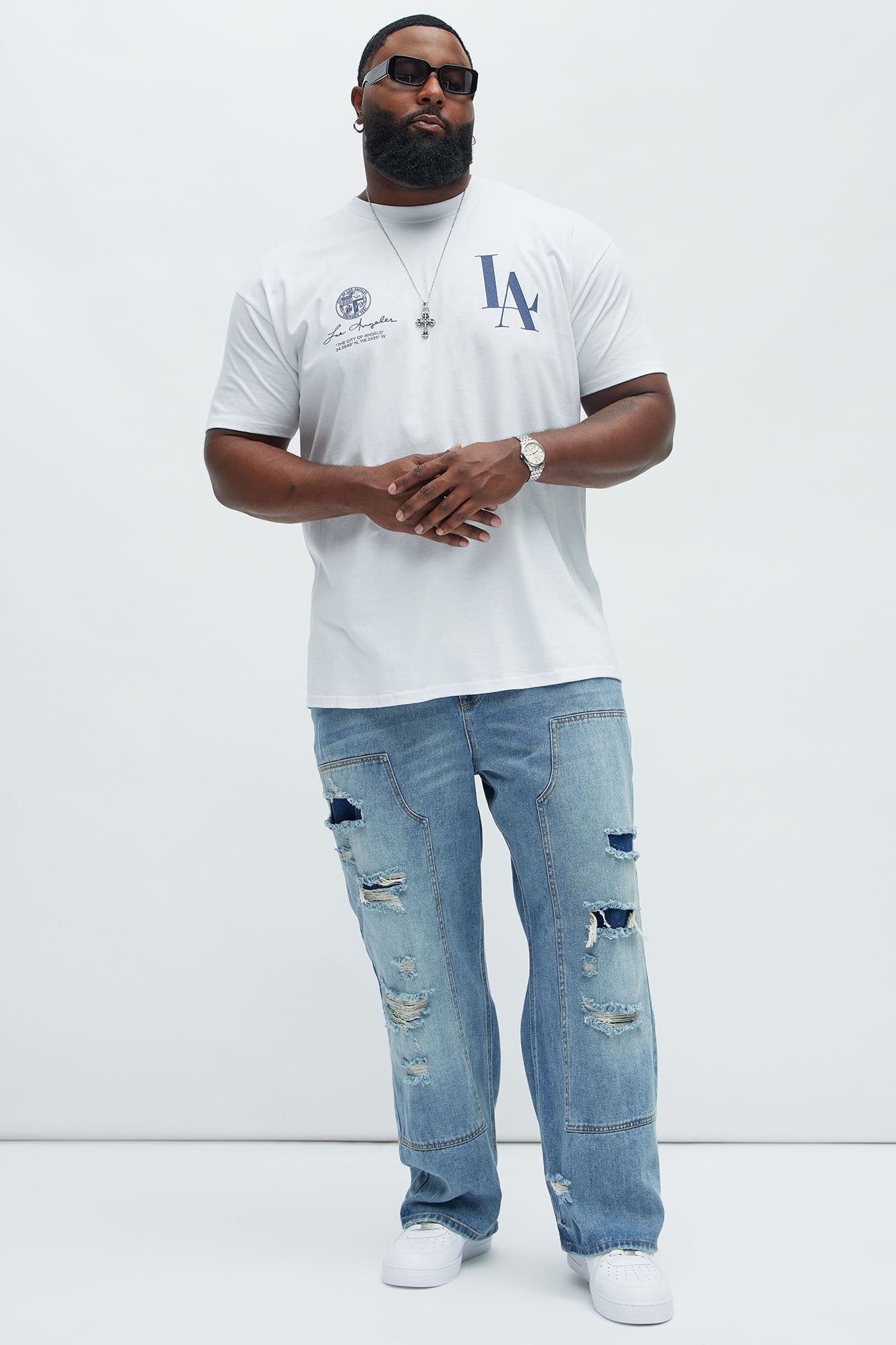 Bore Distressed Carpenter Straight Jeans - Blue Wash