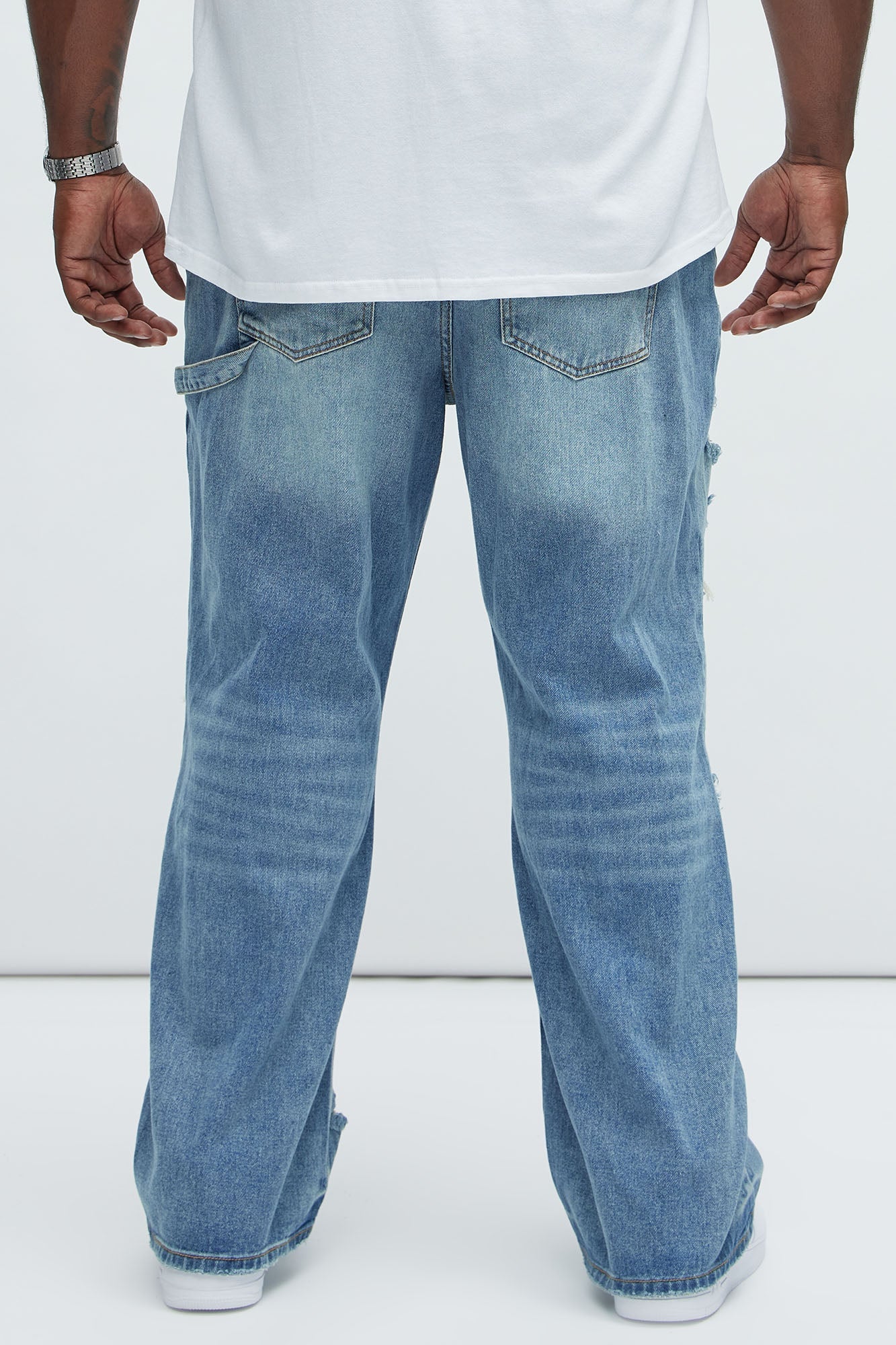 Bore Distressed Carpenter Straight Jeans - Blue Wash
