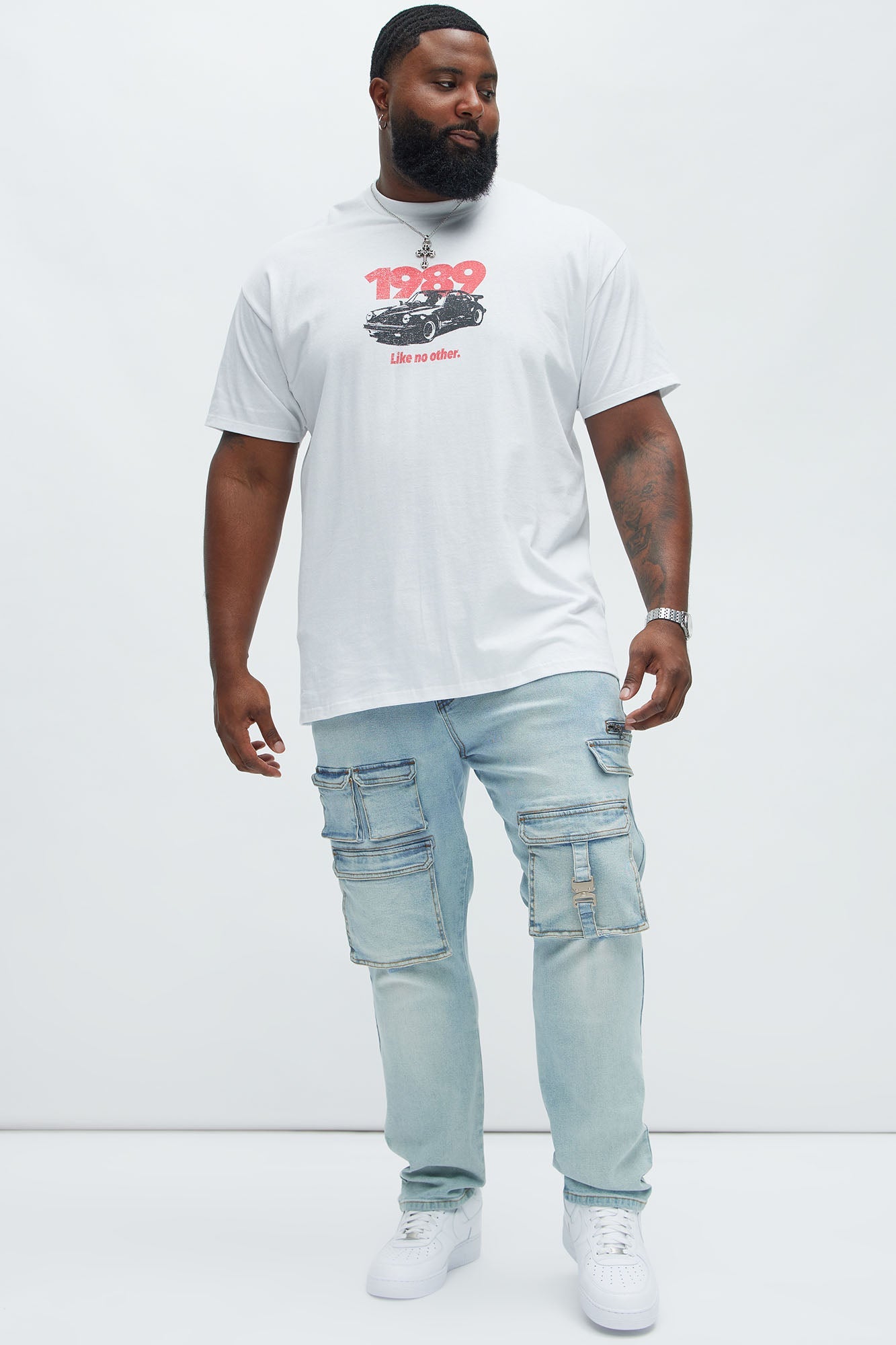 Cargo Pocket Slim Taper Jeans - Light Blue Wash