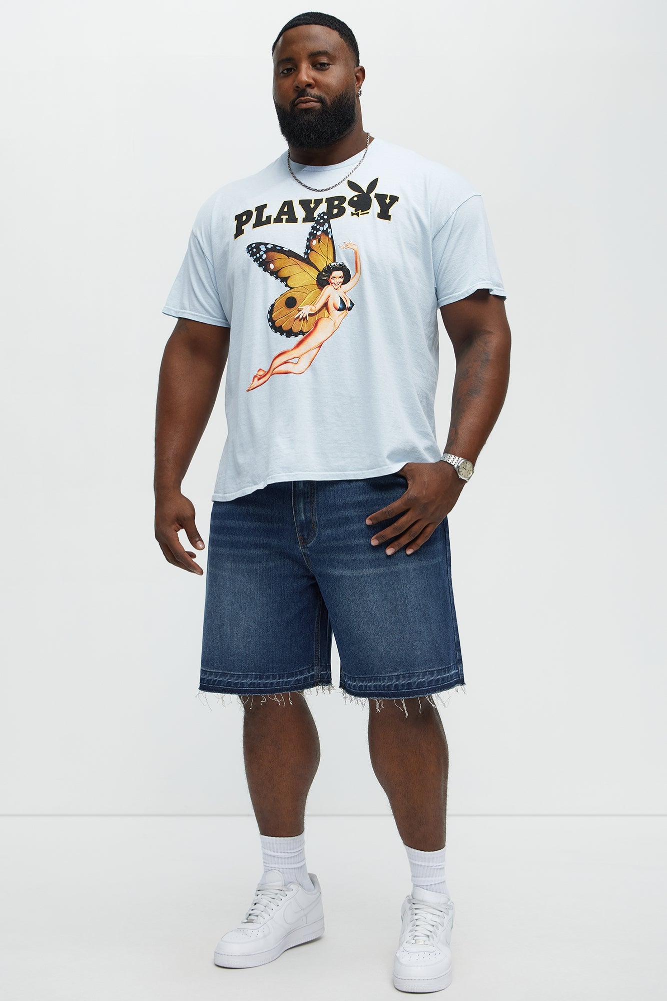Playboy Butterfly Pinup Short Sleeve Tee - Light Blue
