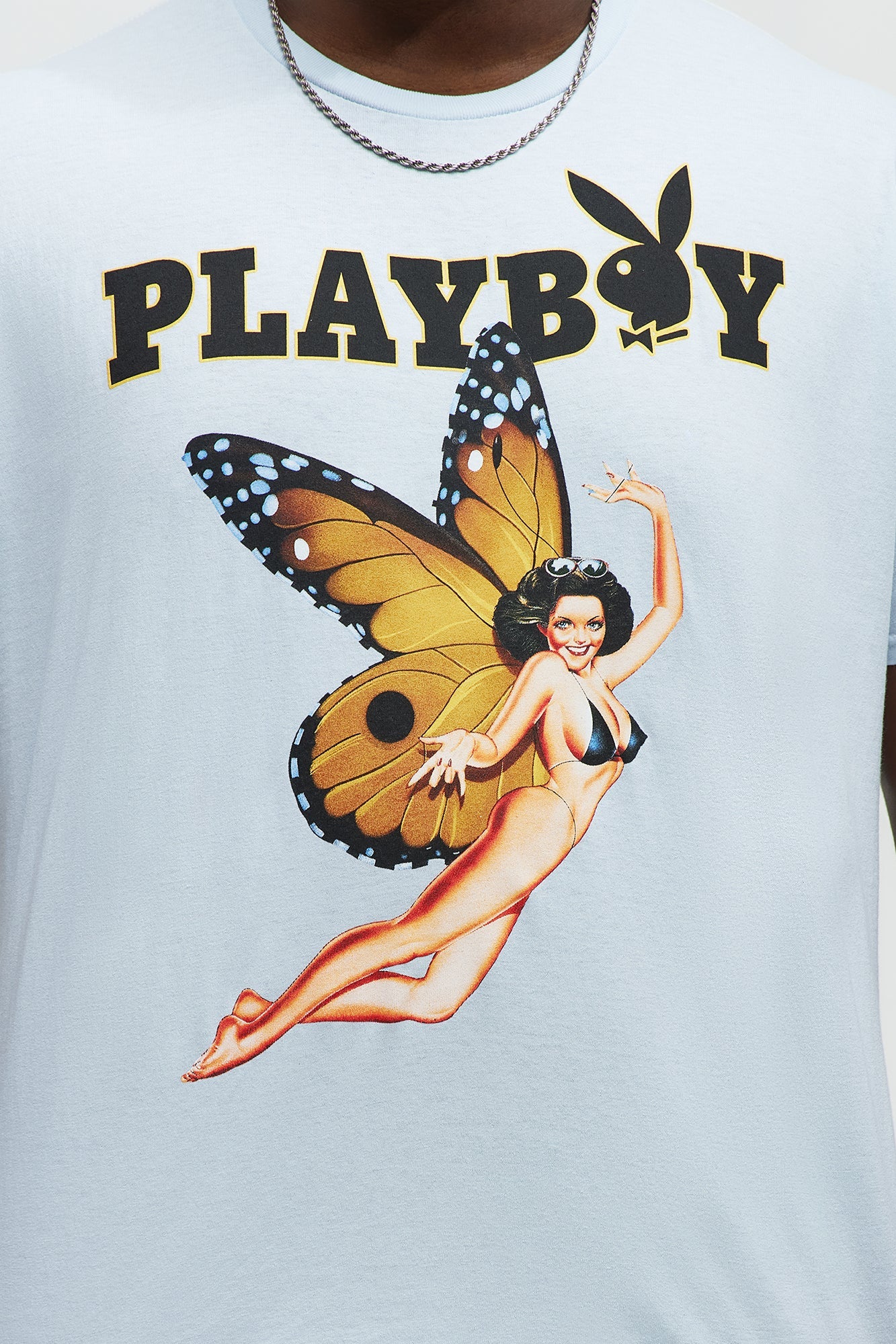 Playboy Butterfly Pinup Short Sleeve Tee - Light Blue