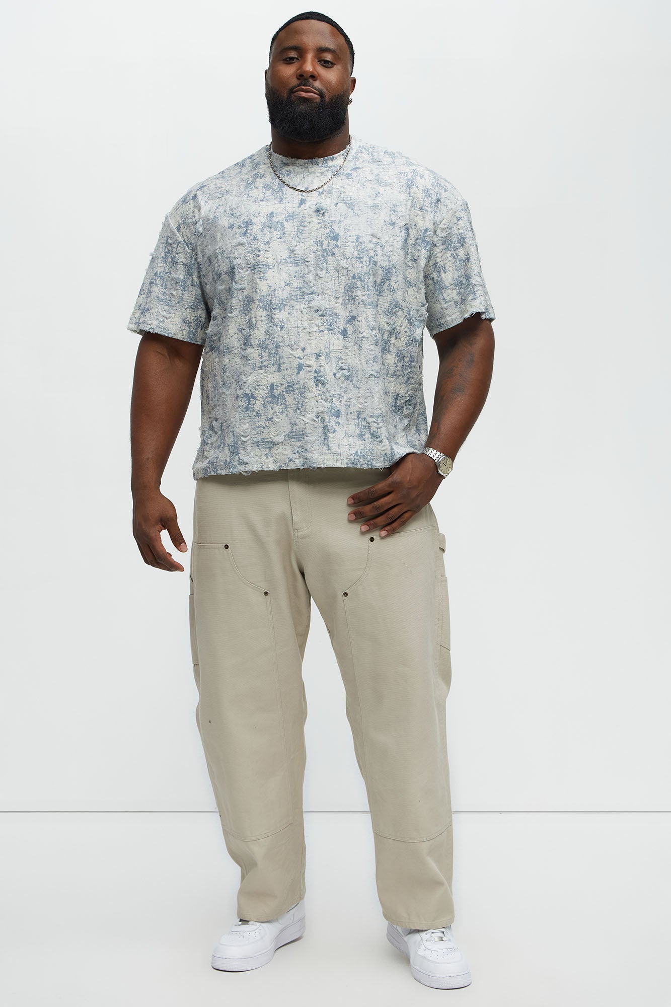 Distressed Relaxed Short Sleeve Tee Shirt - Cream