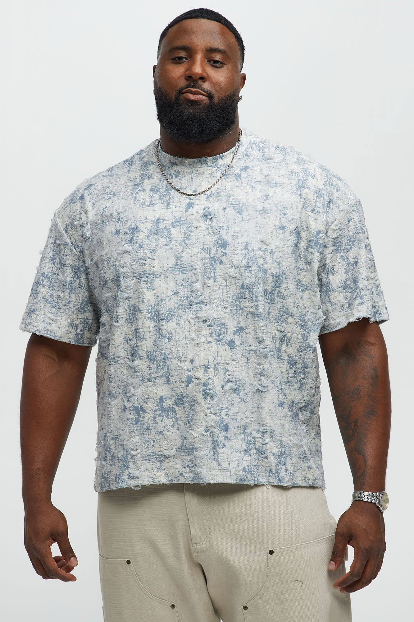 Distressed Relaxed Short Sleeve Tee Shirt - Cream