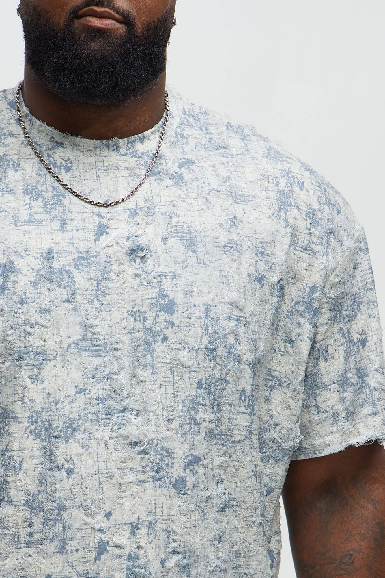 Distressed Relaxed Short Sleeve Tee Shirt - Cream